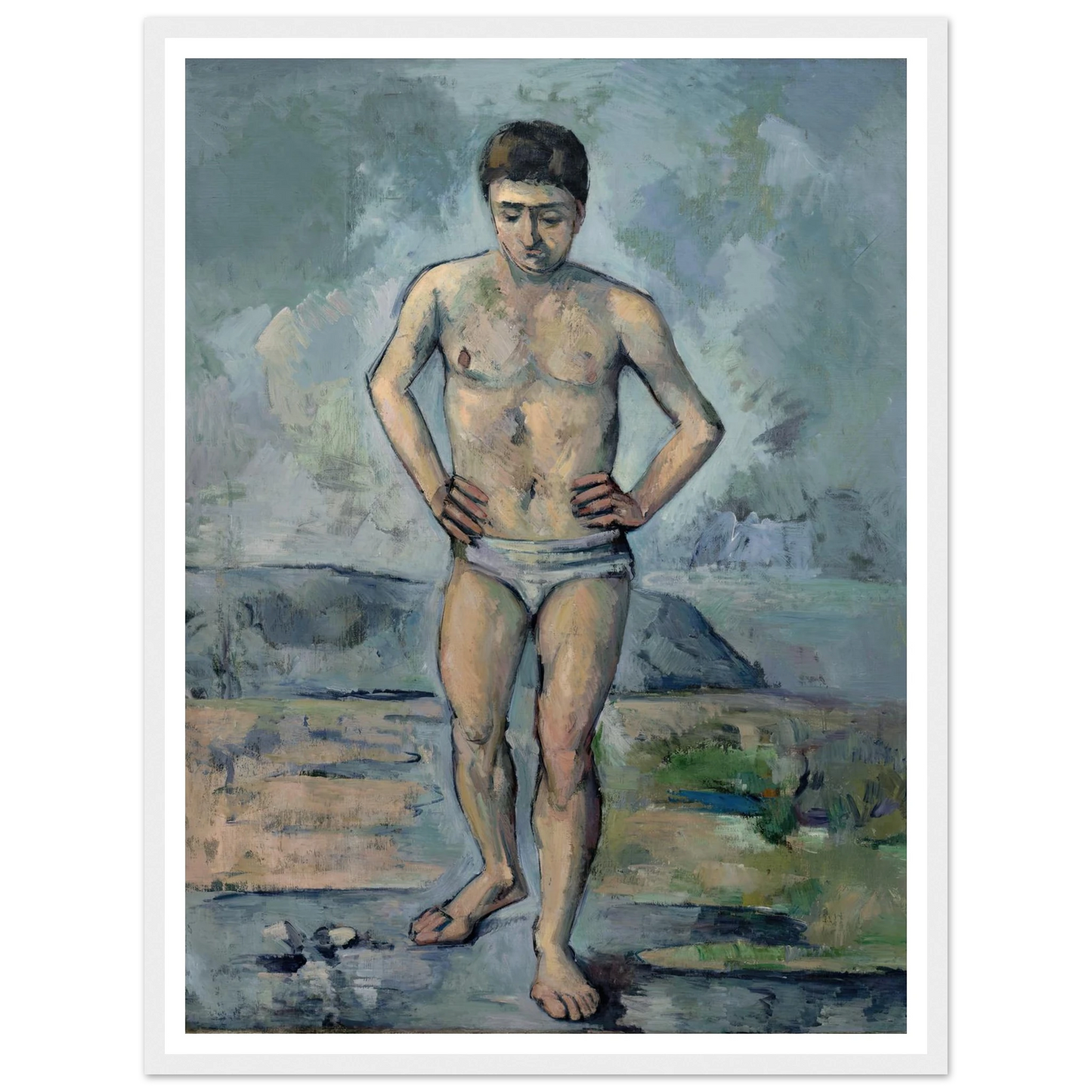 Le Grand Baigneur (1885) Art Print | Paul Cezanne - Framed Poster - 30x40 cm / 12x16″ - Black frame