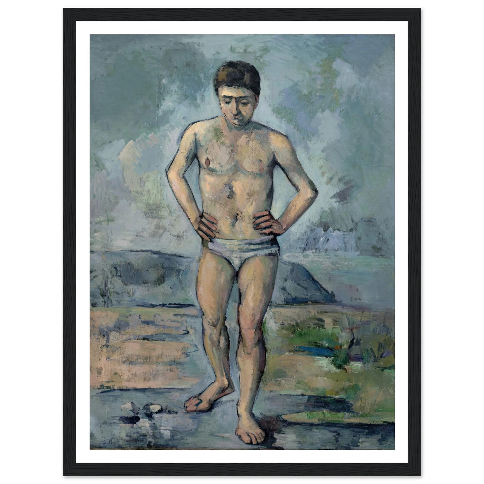 Le Grand Baigneur (1885) Art Print | Paul Cezanne - Framed Poster - 30x40 cm / 12x16″ - Black frame