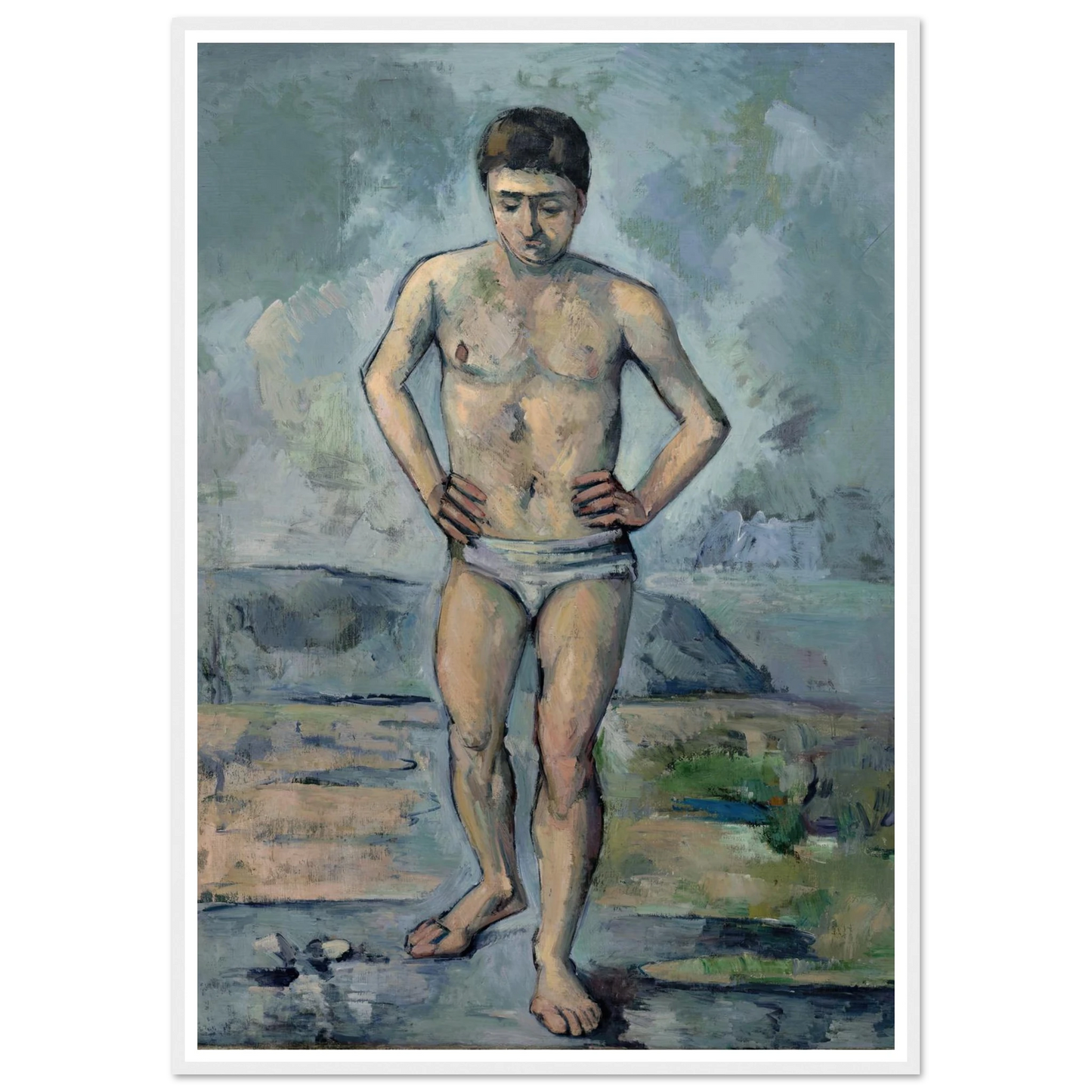 Le Grand Baigneur (1885) Art Print | Paul Cezanne - Framed Poster - 30x40 cm / 12x16″ - Black frame