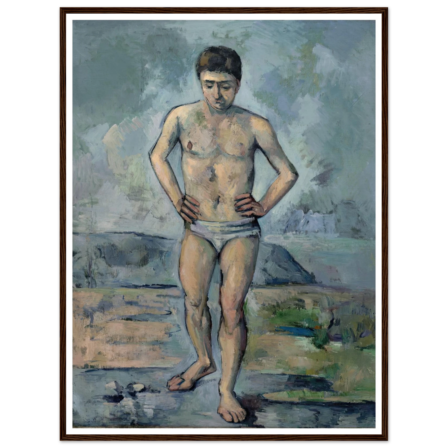 Le Grand Baigneur (1885) Art Print | Paul Cezanne - Framed Poster - 30x40 cm / 12x16″ - Black frame