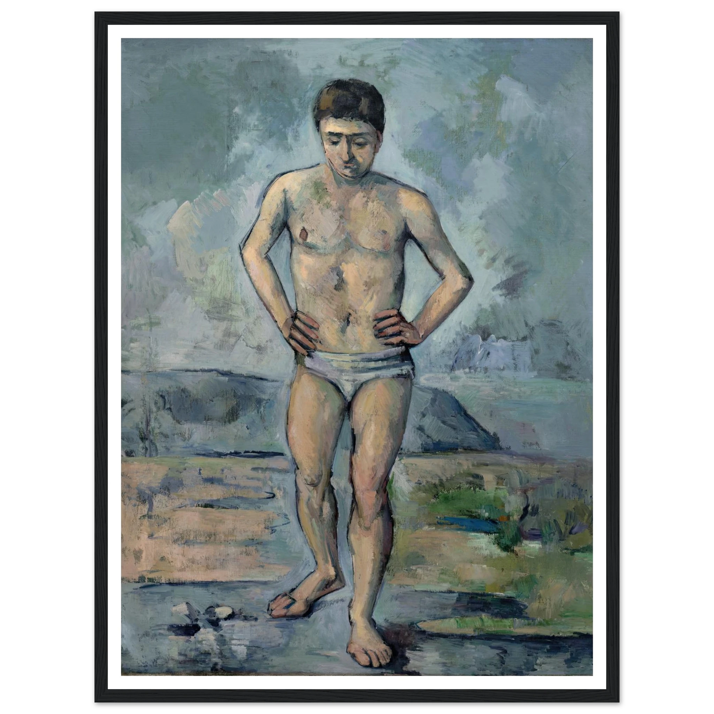 Le Grand Baigneur (1885) Art Print | Paul Cezanne - Framed Poster - 30x40 cm / 12x16″ - Black frame