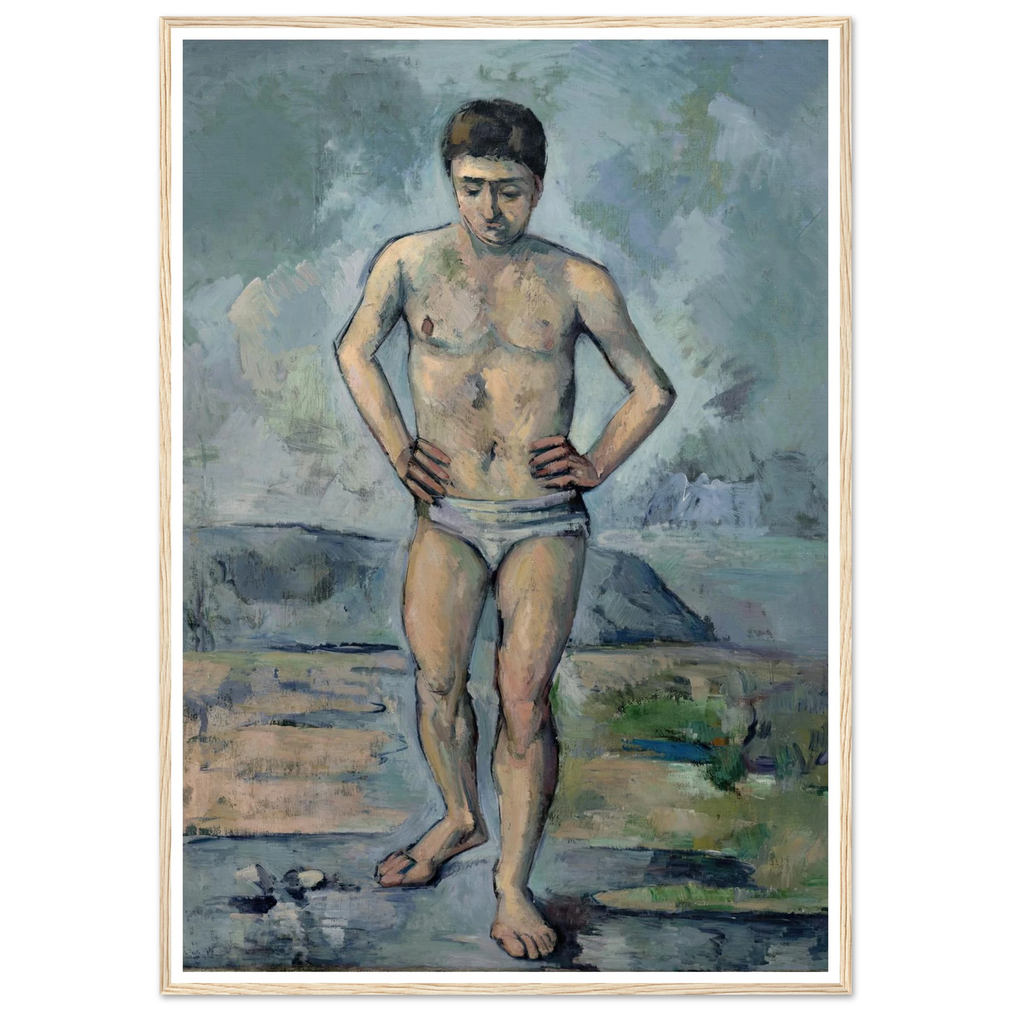 Le Grand Baigneur (1885) Art Print | Paul Cezanne - Framed Poster - 30x40 cm / 12x16″ - Black frame