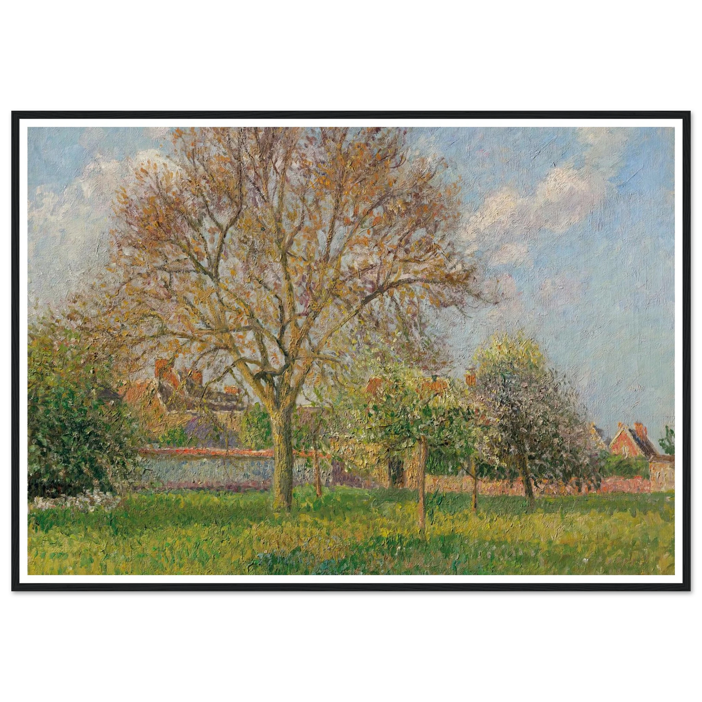 Le grand noyer à Éragny, après-midi (1900) Art Print | Camille Pissarro - Framed Poster - 30x40 cm / 12x16″ - Black frame