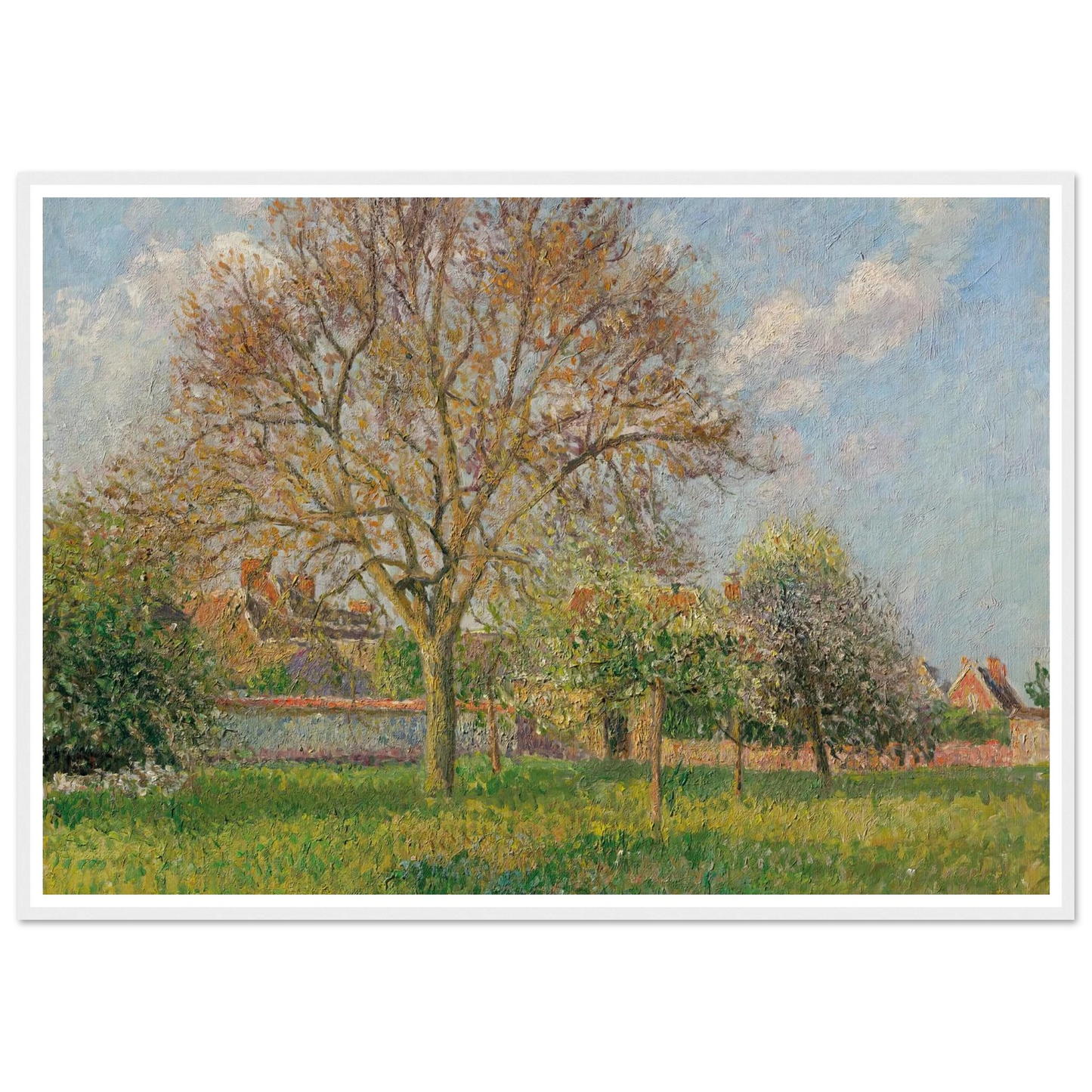 Le grand noyer à Éragny, après-midi (1900) Art Print | Camille Pissarro - Framed Poster - 30x40 cm / 12x16″ - Black frame