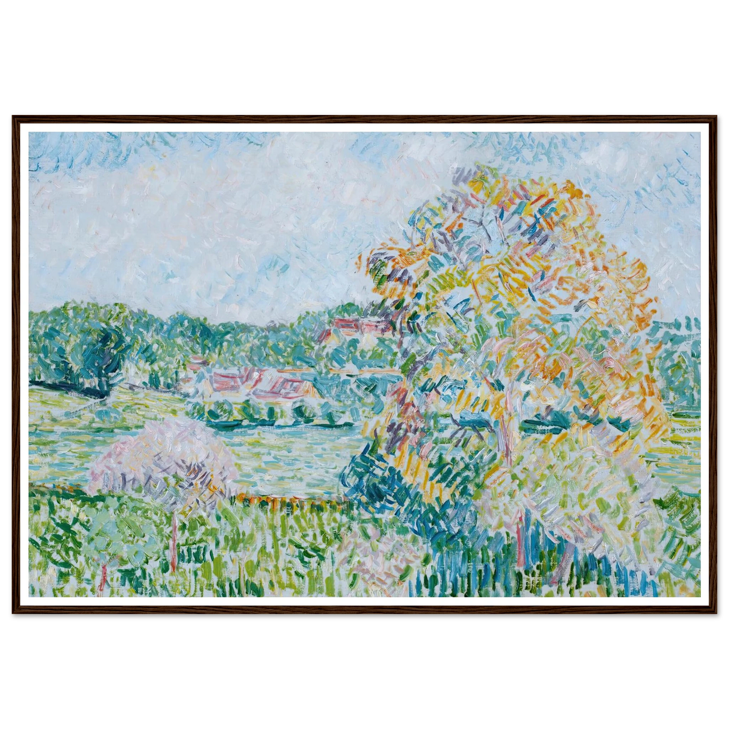 Le Grand Noyer À Eragny, Automne (circa 1890) Art Print | Camille Pissarro - Framed Poster - 30x40 cm / 12x16″ - Black frame