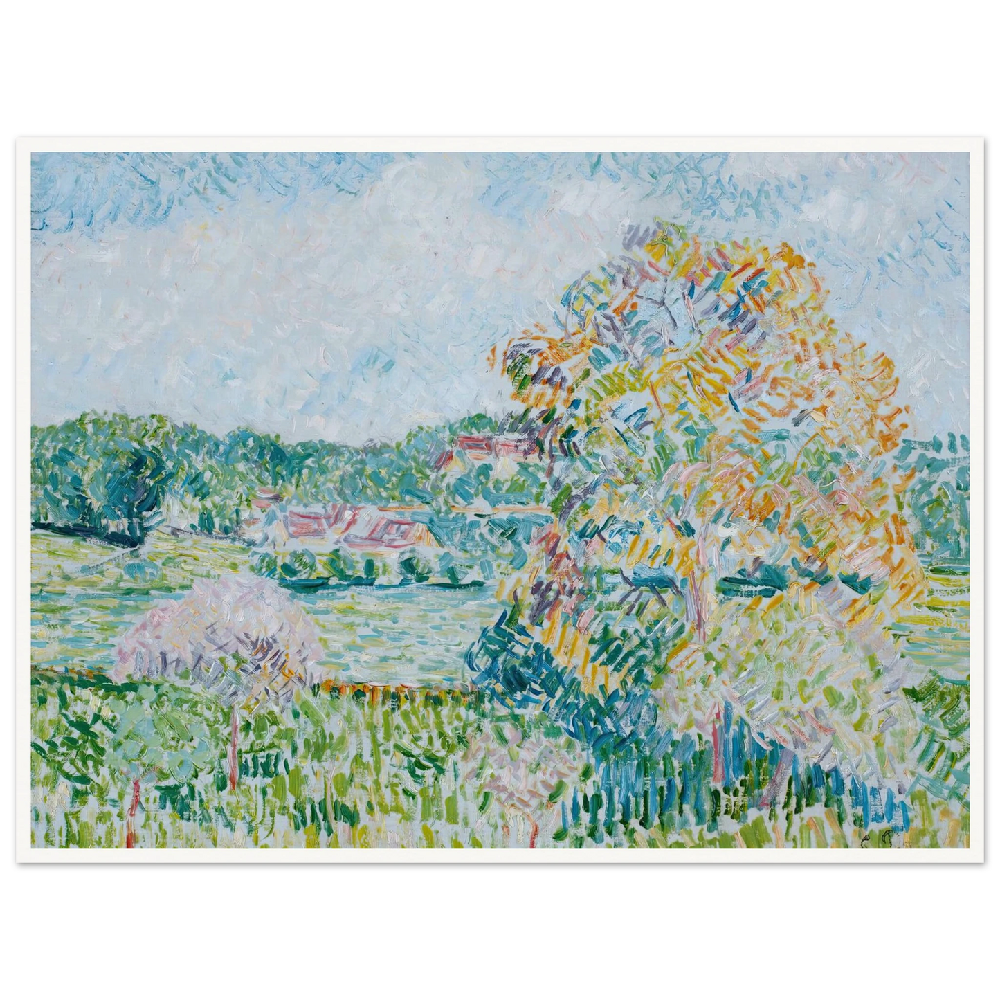 Le Grand Noyer À Eragny, Automne (circa 1890) Art Print | Camille Pissarro - Framed Poster - 30x40 cm / 12x16″ - Black frame