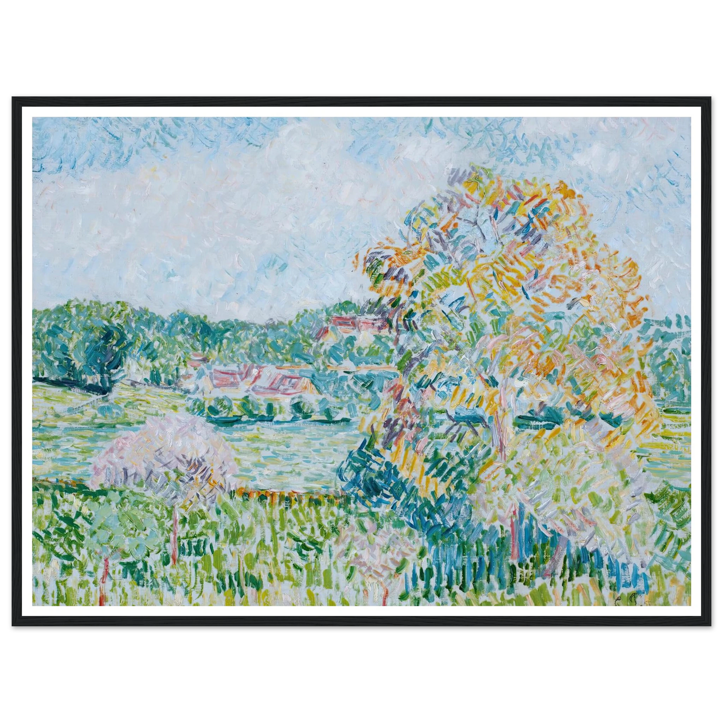 Le Grand Noyer À Eragny, Automne (circa 1890) Art Print | Camille Pissarro - Framed Poster - 30x40 cm / 12x16″ - Black frame