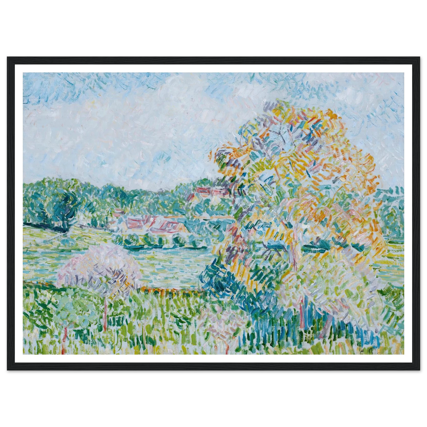 Le Grand Noyer À Eragny, Automne (circa 1890) Art Print | Camille Pissarro - Framed Poster - 30x40 cm / 12x16″ - Black frame
