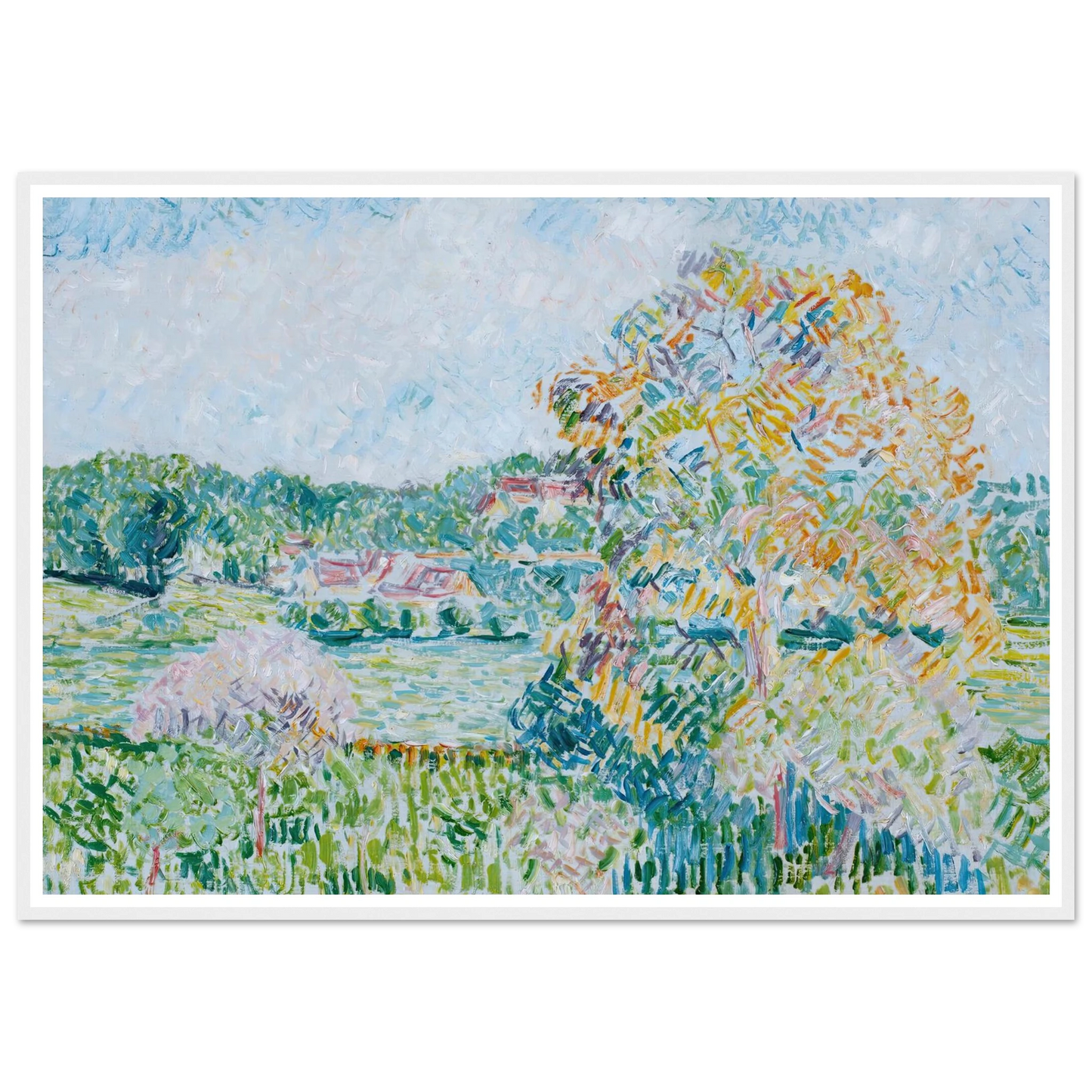 Le Grand Noyer À Eragny, Automne (circa 1890) Art Print | Camille Pissarro - Framed Poster - 30x40 cm / 12x16″ - Black frame