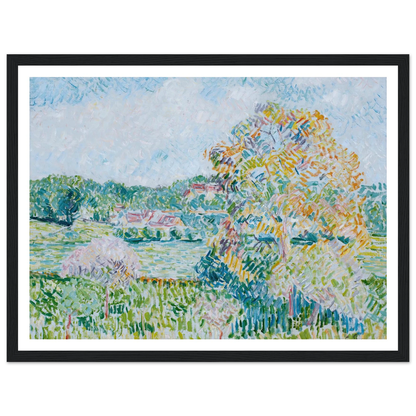 Le Grand Noyer À Eragny, Automne (circa 1890) Art Print | Camille Pissarro - Framed Poster - 30x40 cm / 12x16″ - Black frame