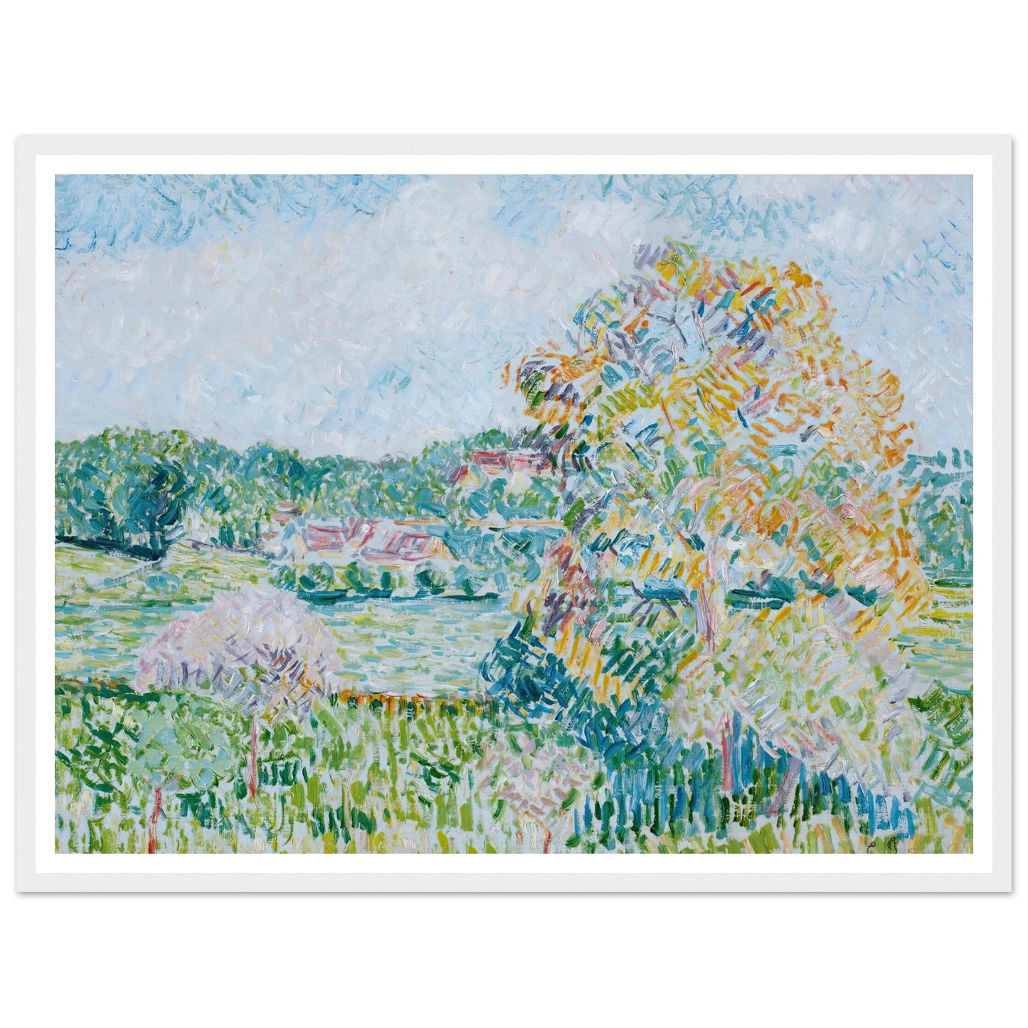 Le Grand Noyer À Eragny, Automne (circa 1890) Art Print | Camille Pissarro - Framed Poster - 30x40 cm / 12x16″ - Black frame