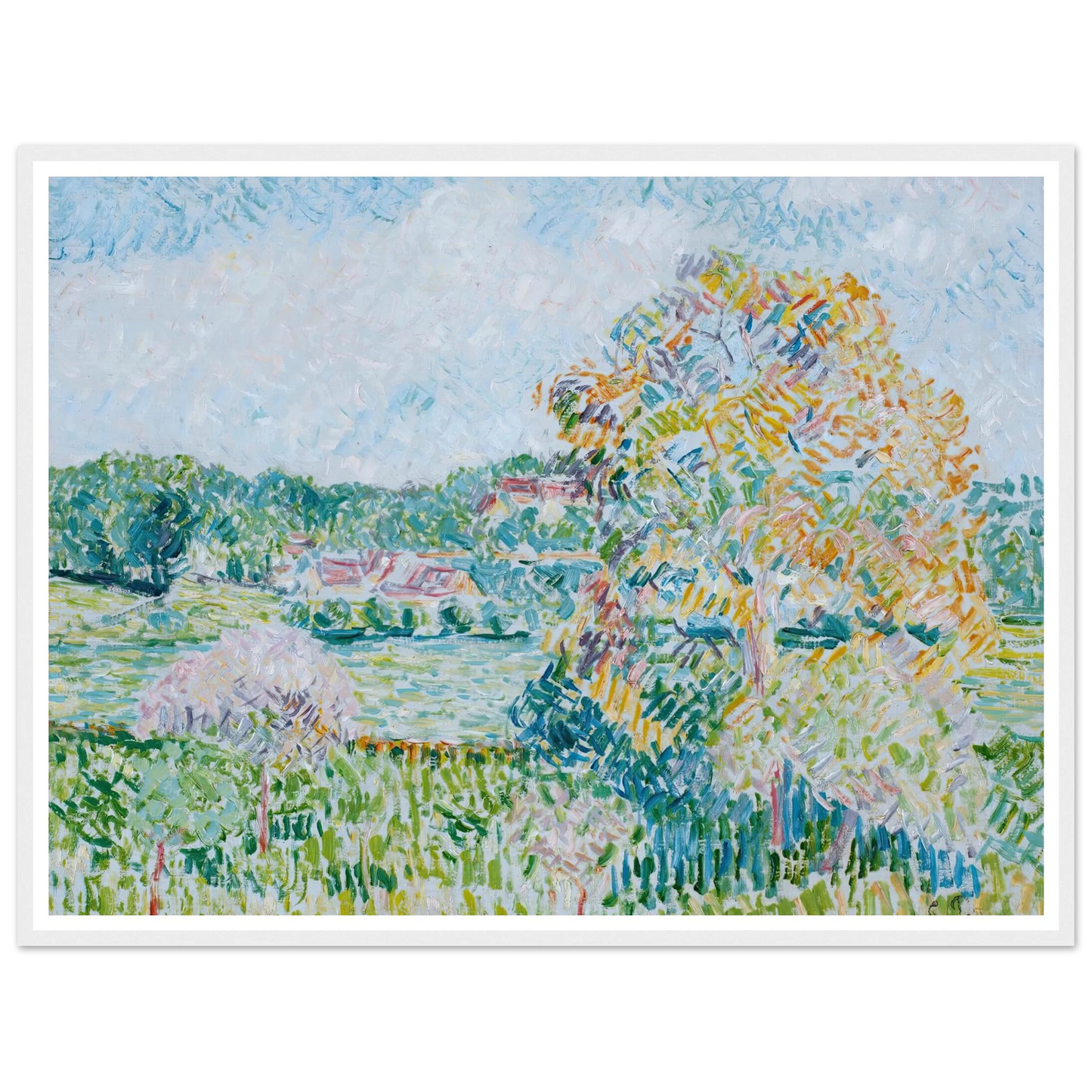 Le Grand Noyer À Eragny, Automne (circa 1890) Art Print | Camille Pissarro - Framed Poster - 30x40 cm / 12x16″ - Black frame