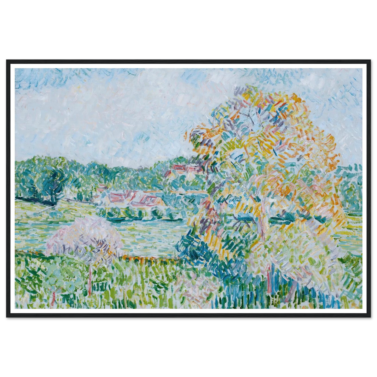 Le Grand Noyer À Eragny, Automne (circa 1890) Art Print | Camille Pissarro - Framed Poster - 30x40 cm / 12x16″ - Black frame