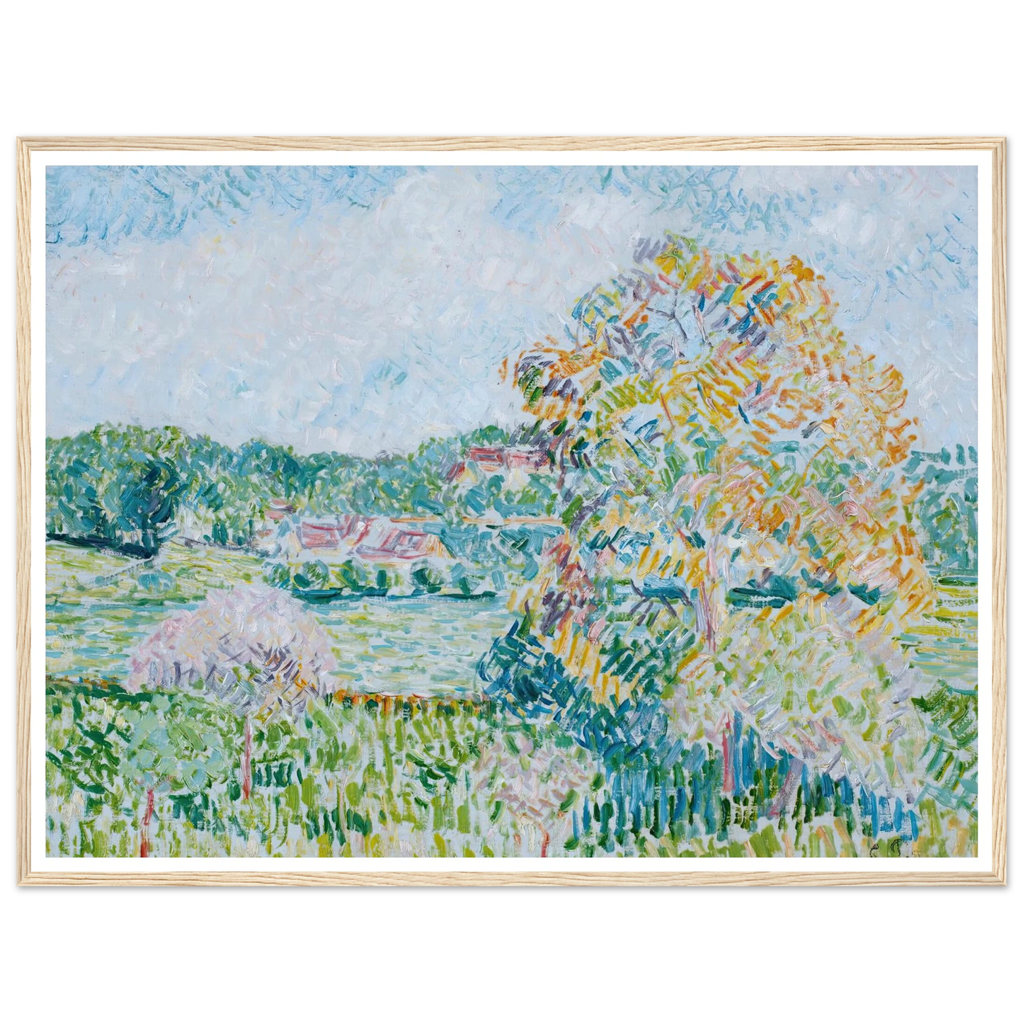 Le Grand Noyer À Eragny, Automne (circa 1890) Art Print | Camille Pissarro - Framed Poster - 30x40 cm / 12x16″ - Black frame
