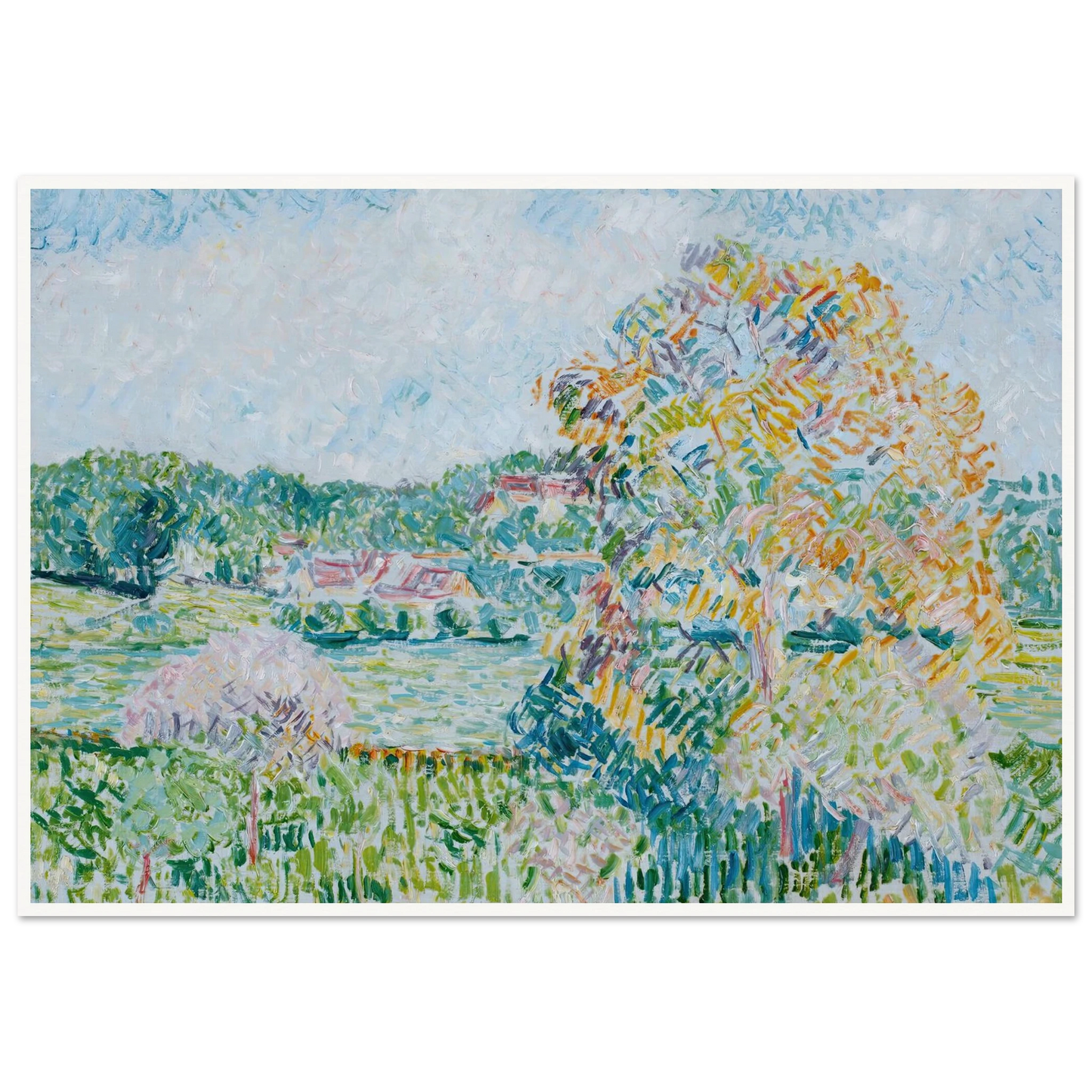 Le Grand Noyer À Eragny, Automne (circa 1890) Art Print | Camille Pissarro - Framed Poster - 30x40 cm / 12x16″ - Black frame