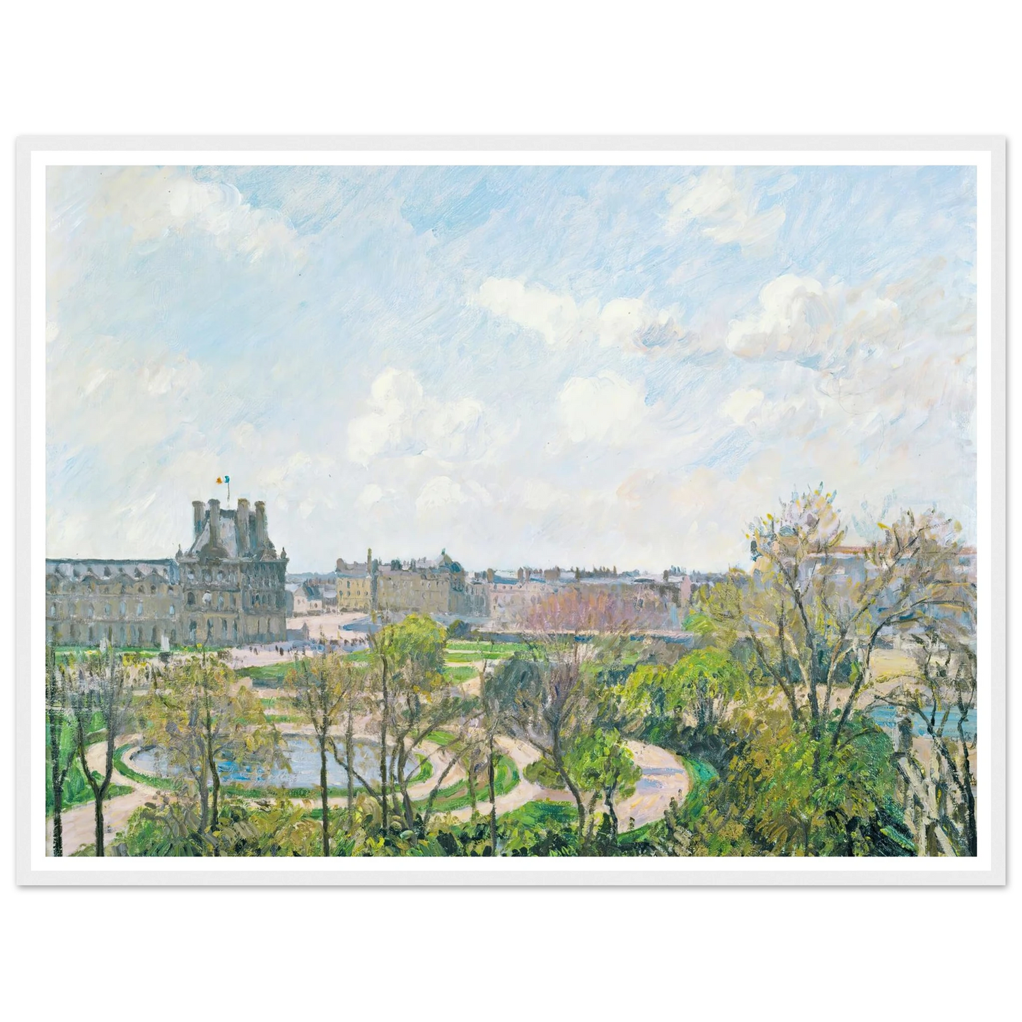 Le Jardin Des Tuileries Et Le Pavillon De Flore, Matin, Printemps (1900) Art Print | Camille Pissarro - Framed Poster - 30x40 cm / 12x16″ - Black frame