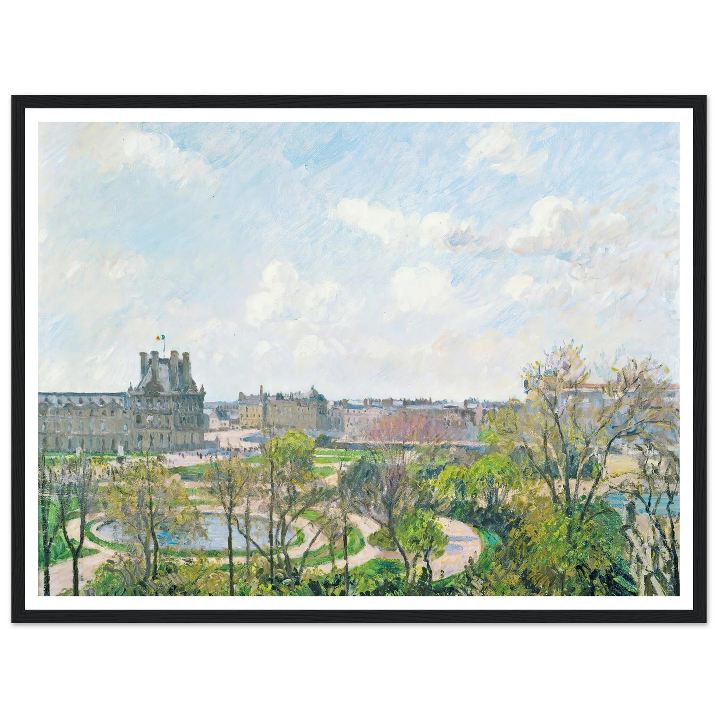 Le Jardin Des Tuileries Et Le Pavillon De Flore, Matin, Printemps (1900) Art Print | Camille Pissarro - Framed Poster - 30x40 cm / 12x16″ - Black frame