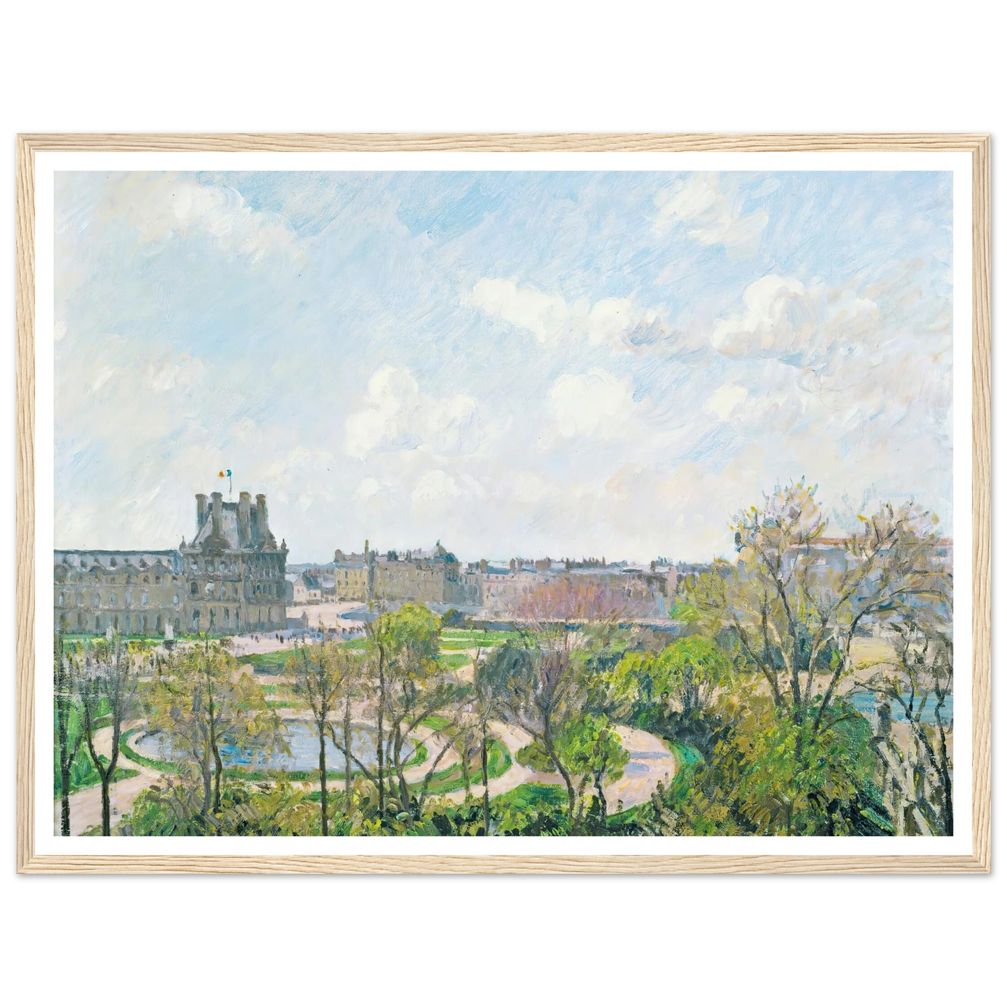 Le Jardin Des Tuileries Et Le Pavillon De Flore, Matin, Printemps (1900) Art Print | Camille Pissarro - Framed Poster - 30x40 cm / 12x16″ - Black frame