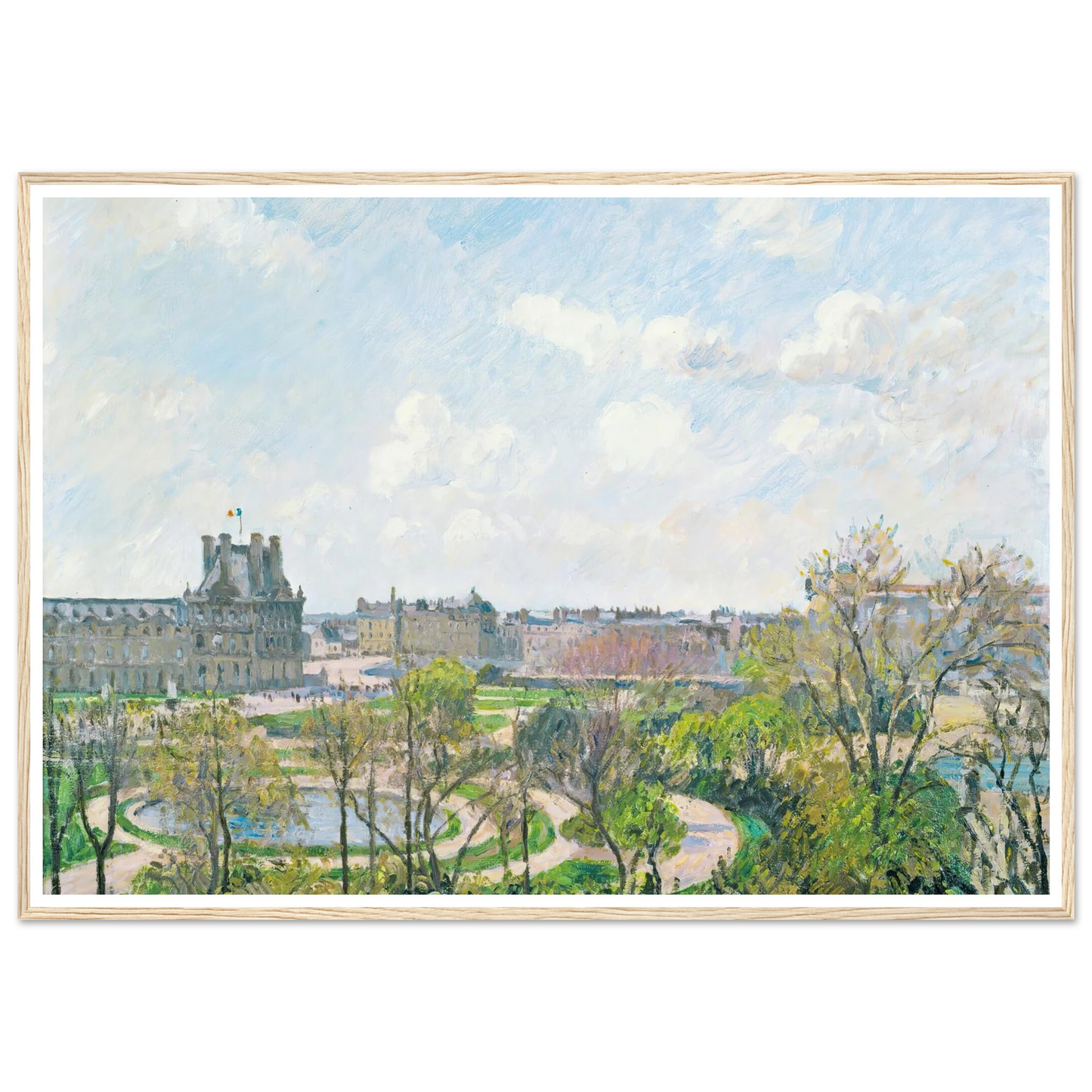 Le Jardin Des Tuileries Et Le Pavillon De Flore, Matin, Printemps (1900) Art Print | Camille Pissarro - Framed Poster - 30x40 cm / 12x16″ - Black frame