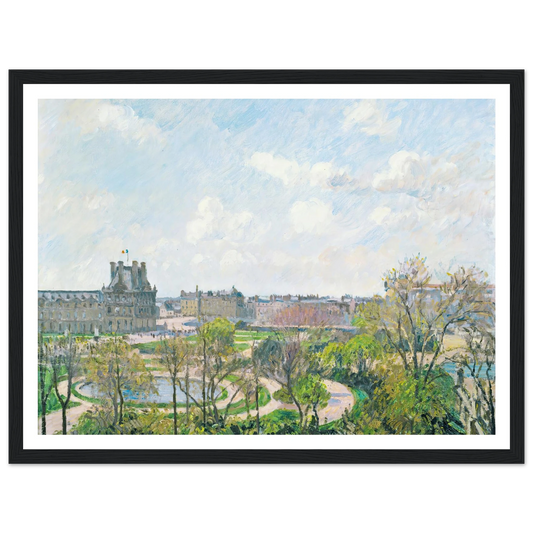 Le Jardin Des Tuileries Et Le Pavillon De Flore, Matin, Printemps (1900) Art Print | Camille Pissarro - Framed Poster - 30x40 cm / 12x16″ - Black frame