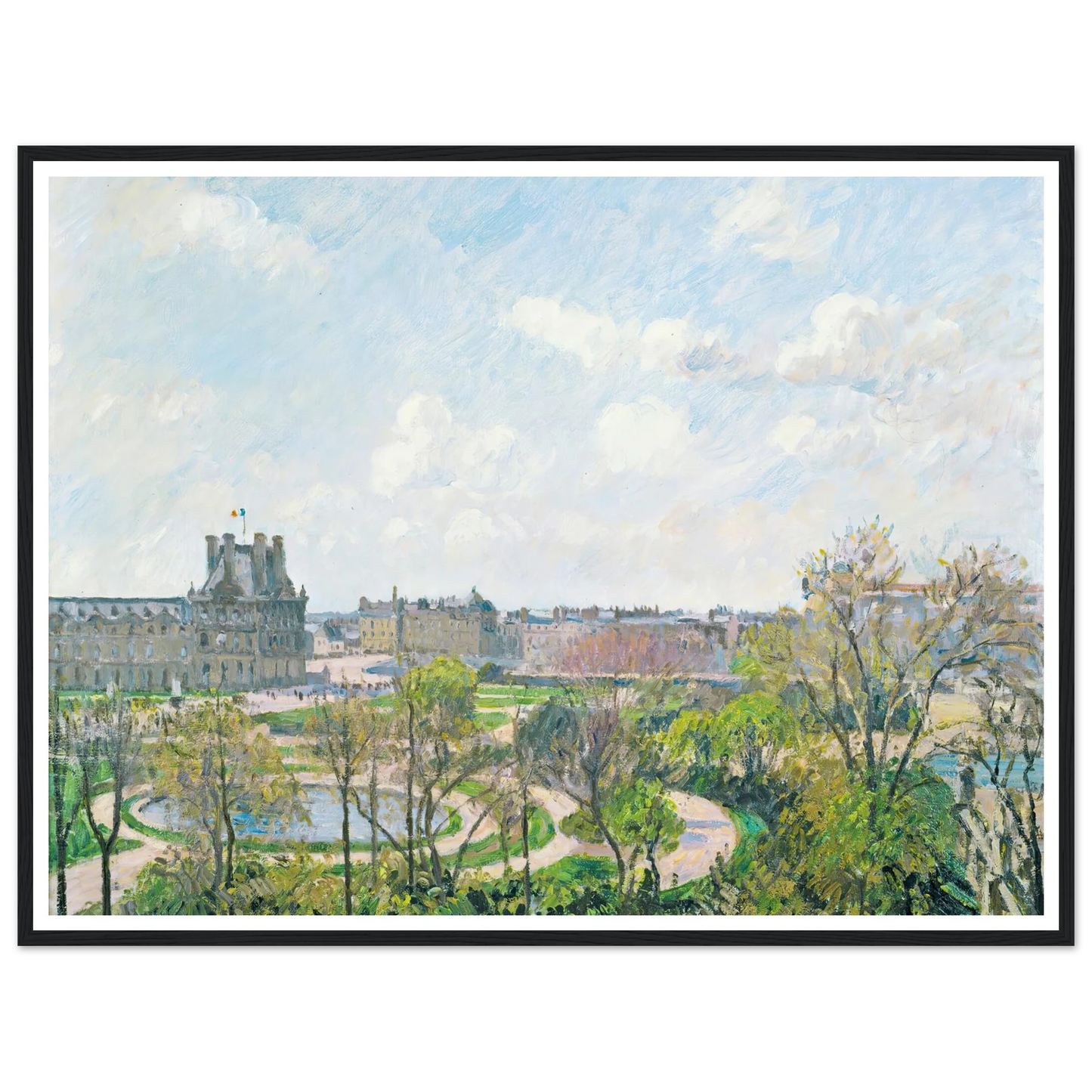 Le Jardin Des Tuileries Et Le Pavillon De Flore, Matin, Printemps (1900) Art Print | Camille Pissarro - Framed Poster - 30x40 cm / 12x16″ - Black frame