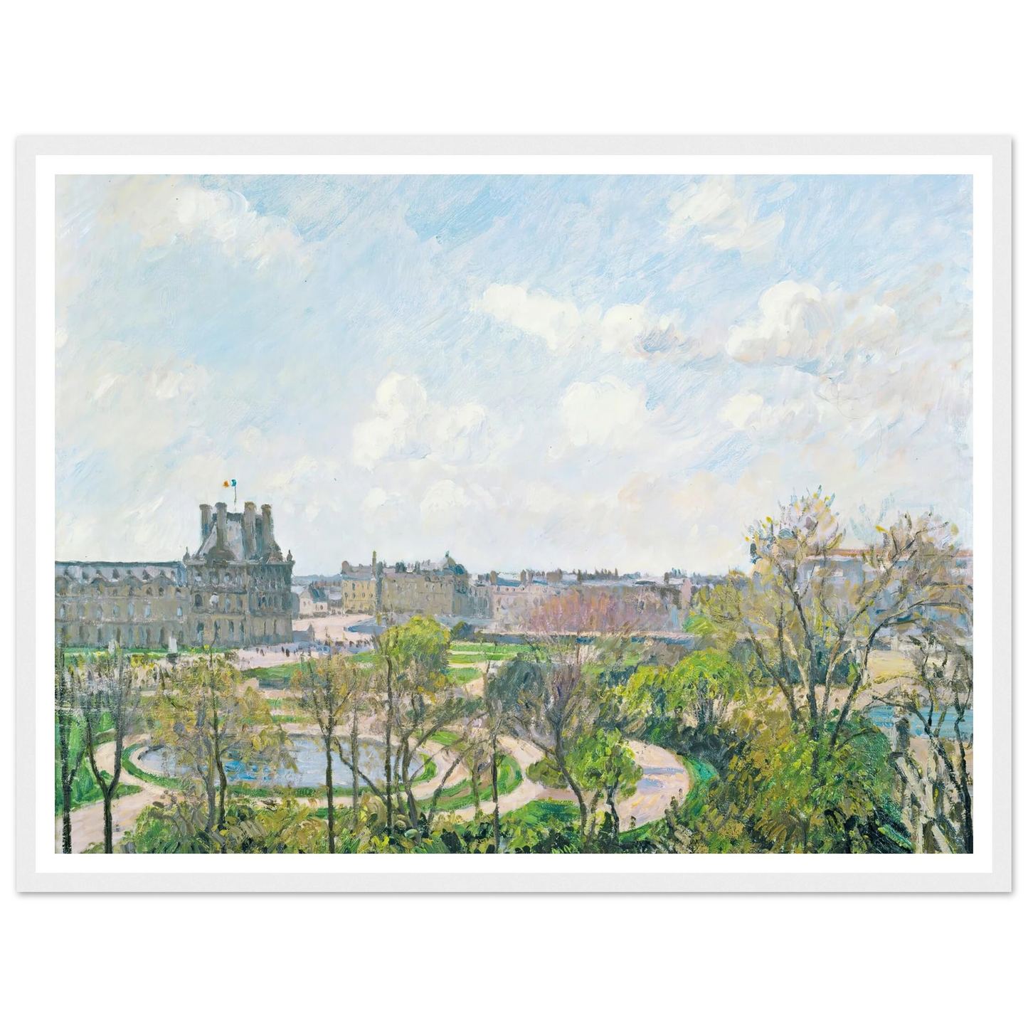 Le Jardin Des Tuileries Et Le Pavillon De Flore, Matin, Printemps (1900) Art Print | Camille Pissarro - Framed Poster - 30x40 cm / 12x16″ - Black frame