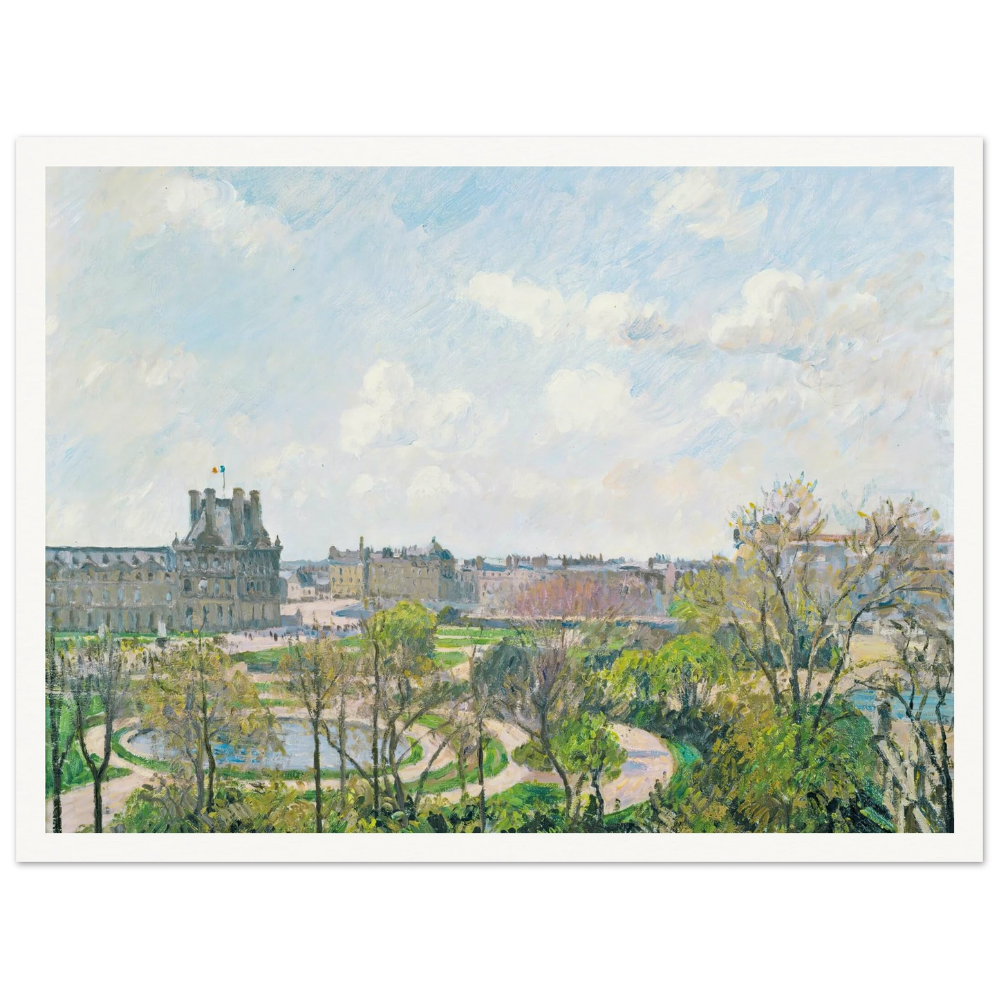 Le Jardin Des Tuileries Et Le Pavillon De Flore, Matin, Printemps (1900) Art Print | Camille Pissarro - Framed Poster - 30x40 cm / 12x16″ - Black frame