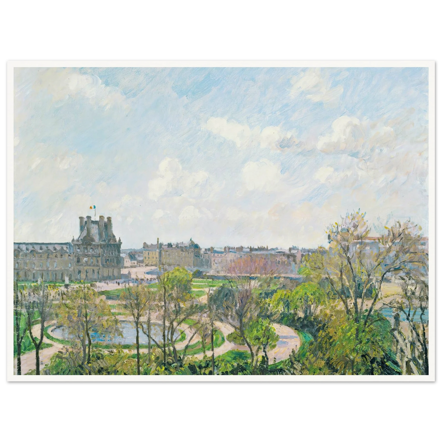 Le Jardin Des Tuileries Et Le Pavillon De Flore, Matin, Printemps (1900) Art Print | Camille Pissarro - Framed Poster - 30x40 cm / 12x16″ - Black frame