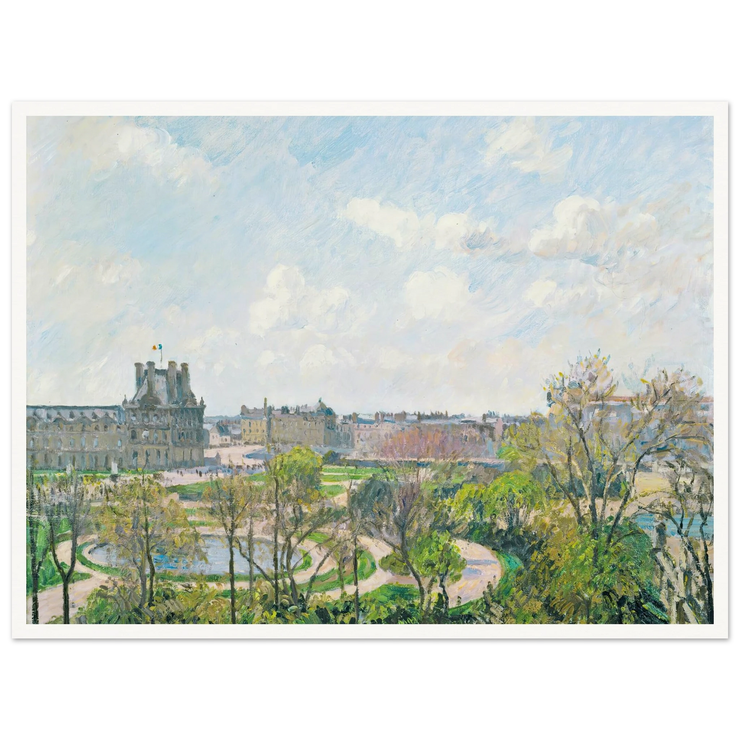 Le Jardin Des Tuileries Et Le Pavillon De Flore, Matin, Printemps (1900) Art Print | Camille Pissarro - Framed Poster - 30x40 cm / 12x16″ - Black frame