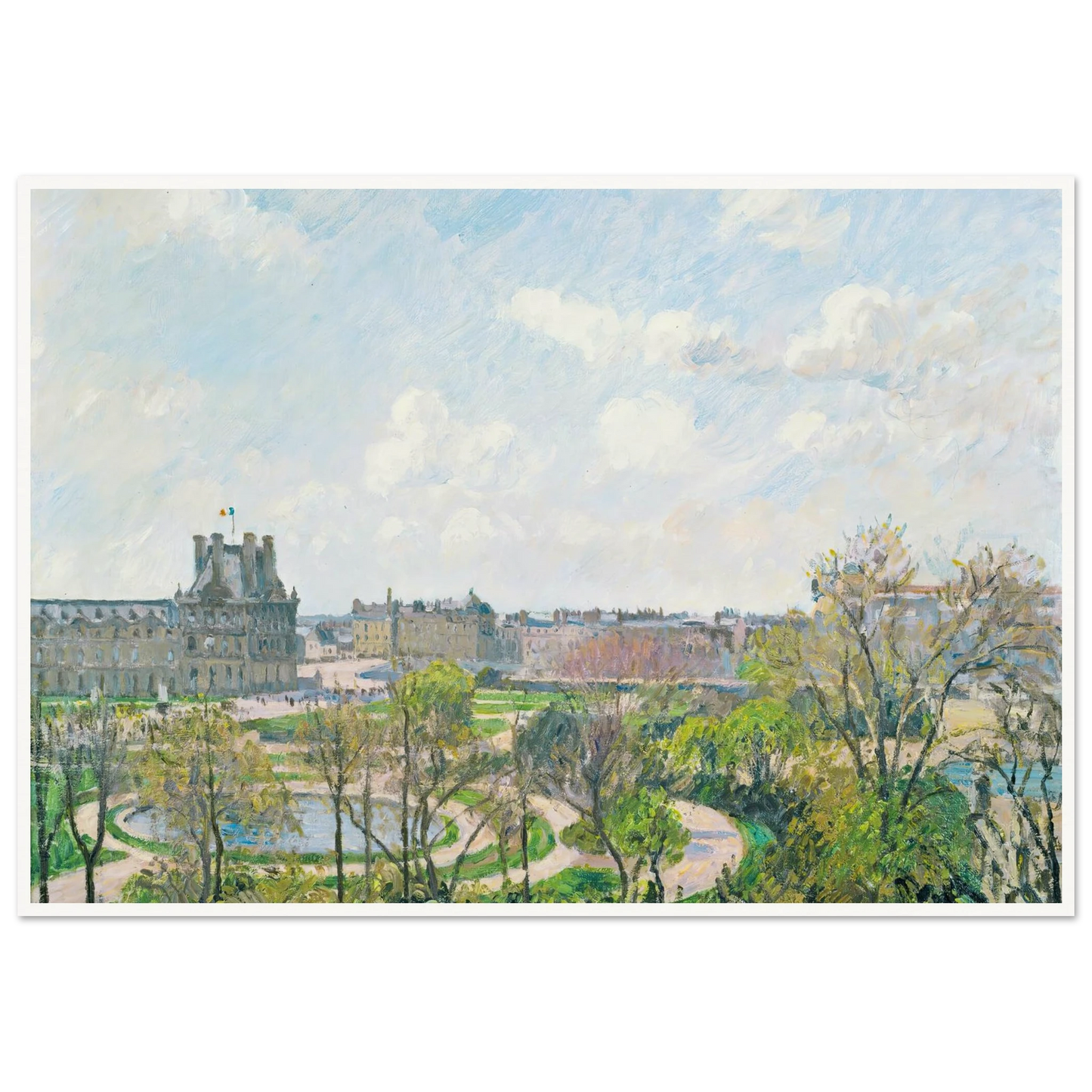 Le Jardin Des Tuileries Et Le Pavillon De Flore, Matin, Printemps (1900) Art Print | Camille Pissarro - Framed Poster - 30x40 cm / 12x16″ - Black frame