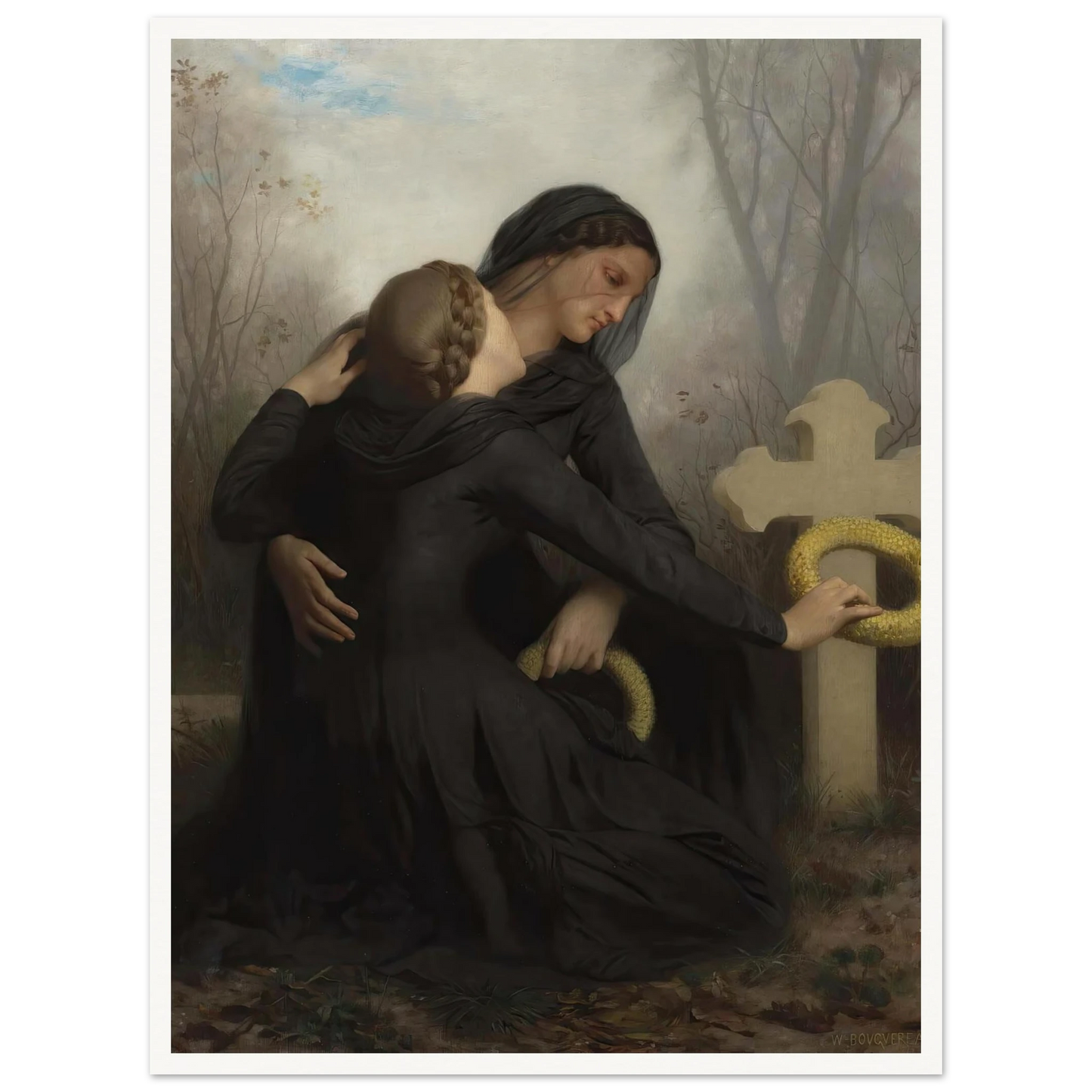Le Jour Des Morts (All Saints Day) Art Print | William Bouguereau - Framed Poster - 30x40 cm / 12x16″ - Black frame