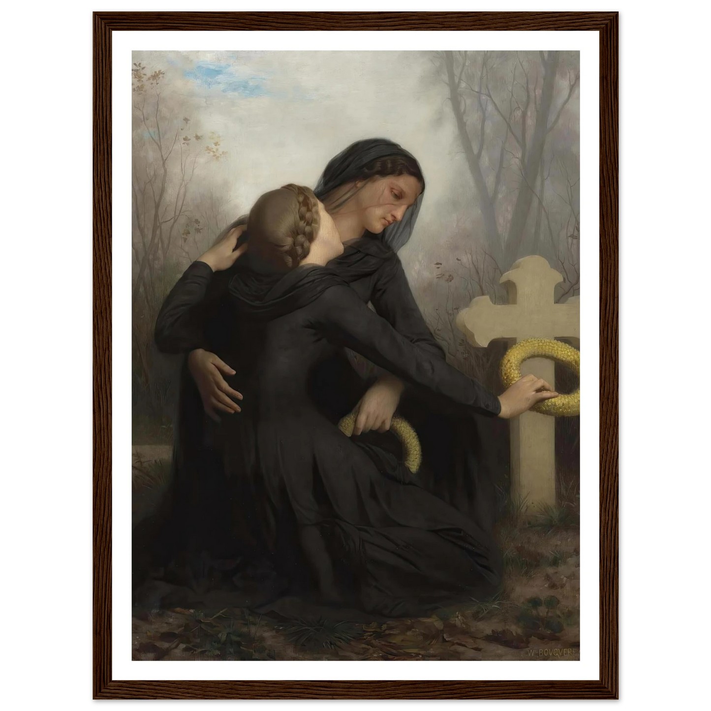 Le Jour Des Morts (All Saints Day) Art Print | William Bouguereau - Framed Poster - 30x40 cm / 12x16″ - Black frame