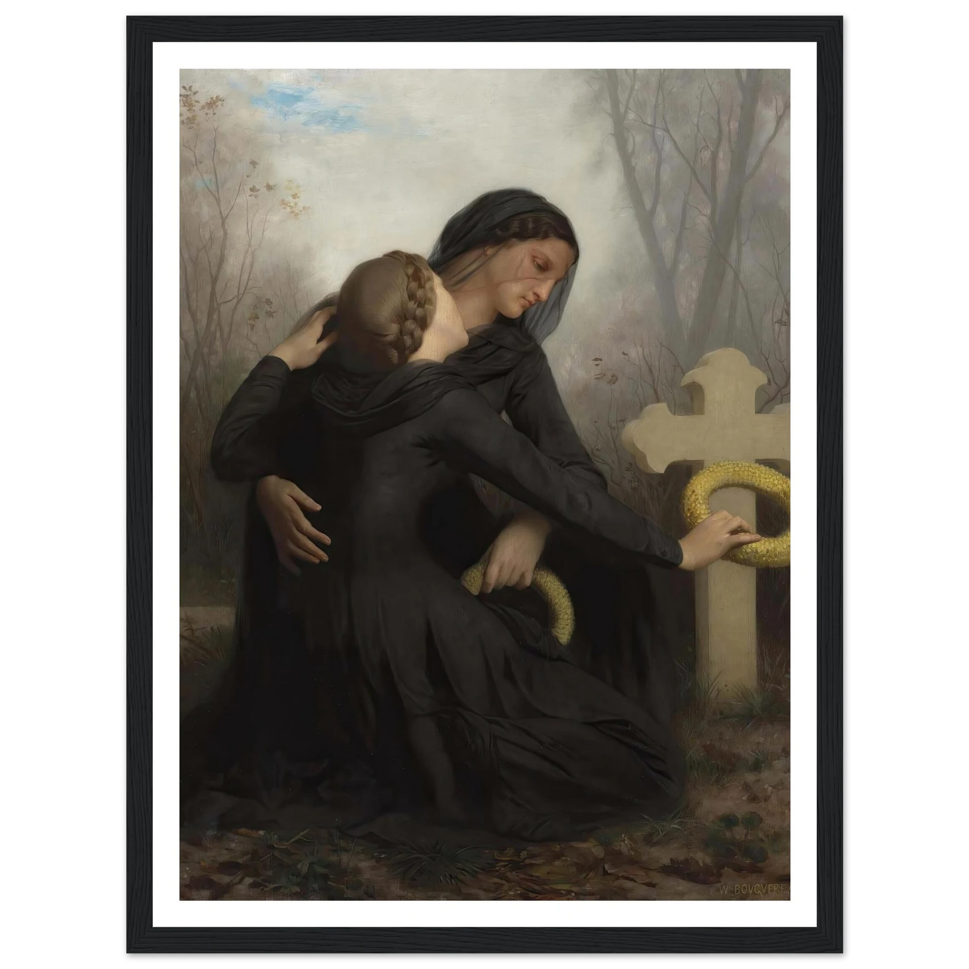 Le Jour Des Morts (All Saints Day) Art Print | William Bouguereau - Framed Poster - 30x40 cm / 12x16″ - Black frame