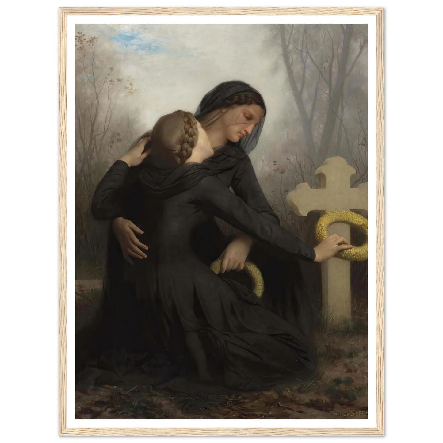 Le Jour Des Morts (All Saints Day) Art Print | William Bouguereau - Framed Poster - 30x40 cm / 12x16″ - Black frame