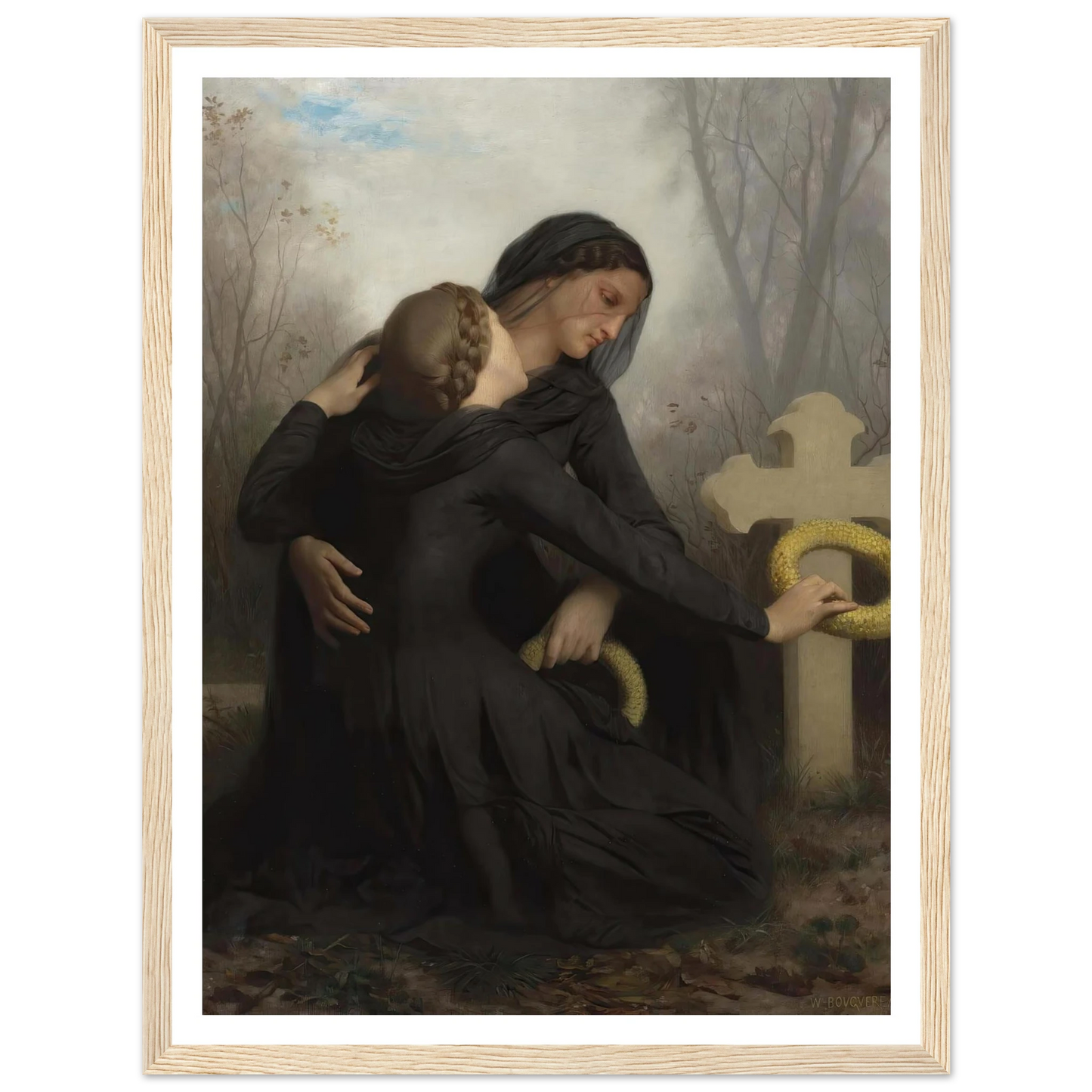 Le Jour Des Morts (All Saints Day) Art Print | William Bouguereau - Framed Poster - 30x40 cm / 12x16″ - Black frame