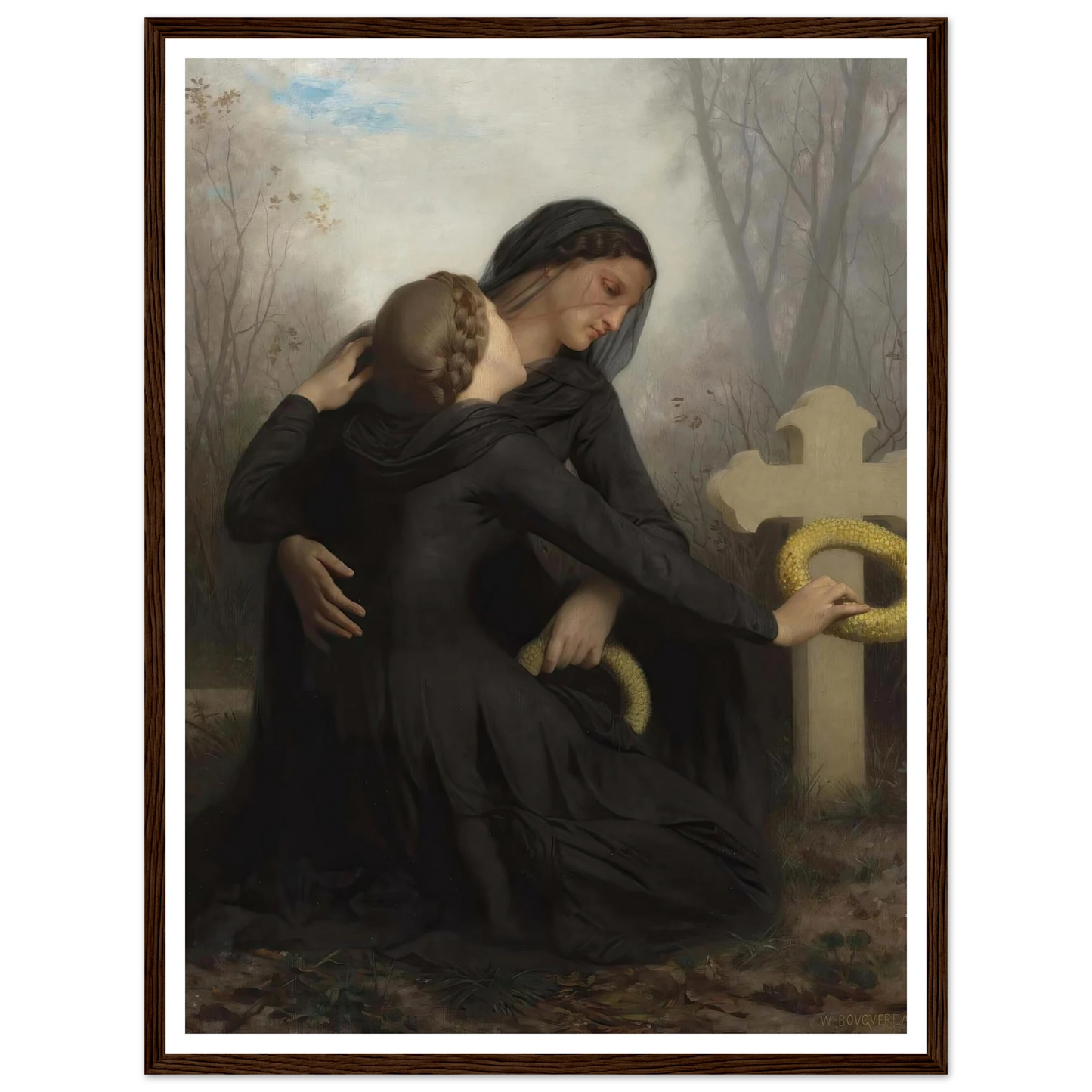 Le Jour Des Morts (All Saints Day) Art Print | William Bouguereau - Framed Poster - 30x40 cm / 12x16″ - Black frame