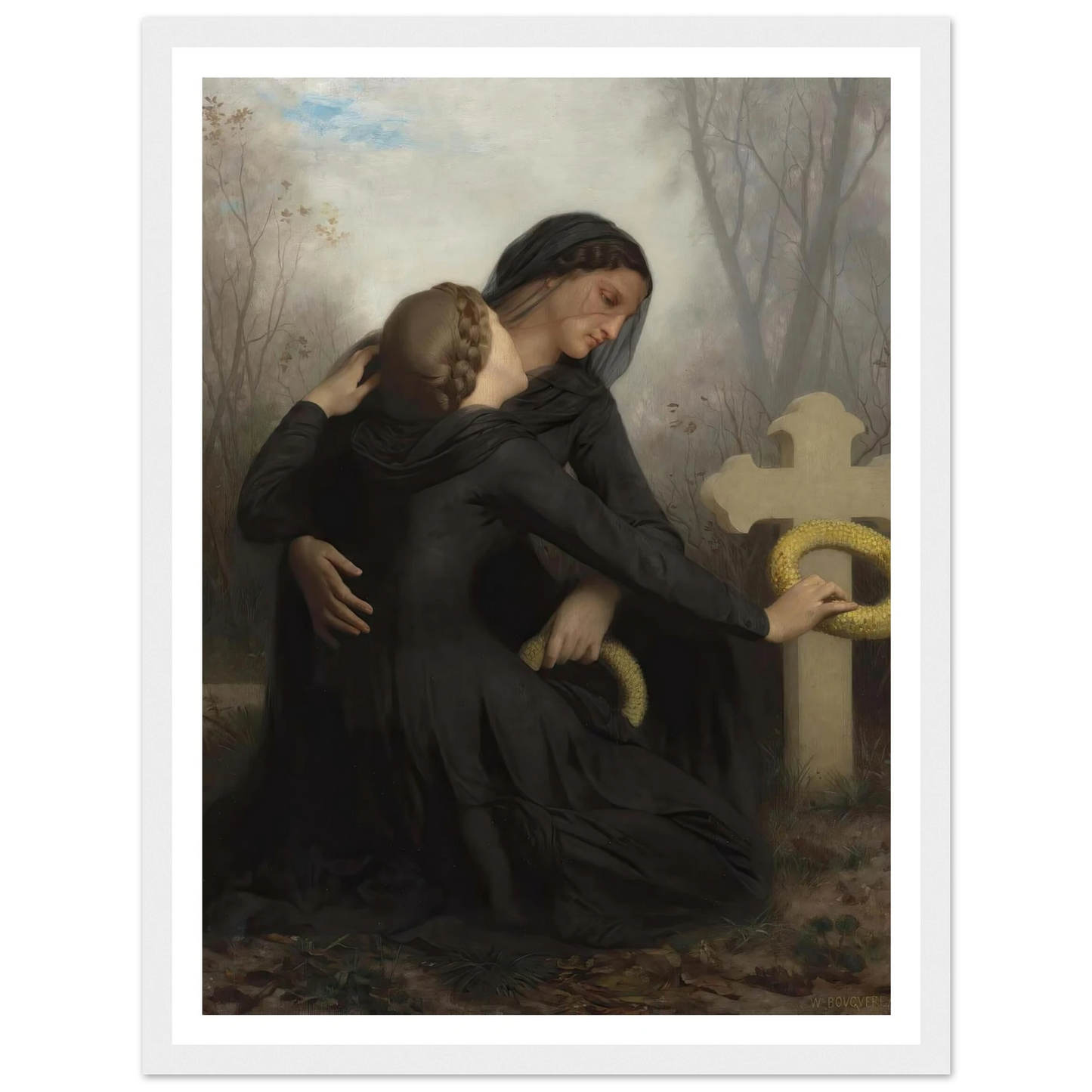 Le Jour Des Morts (All Saints Day) Art Print | William Bouguereau - Framed Poster - 30x40 cm / 12x16″ - Black frame