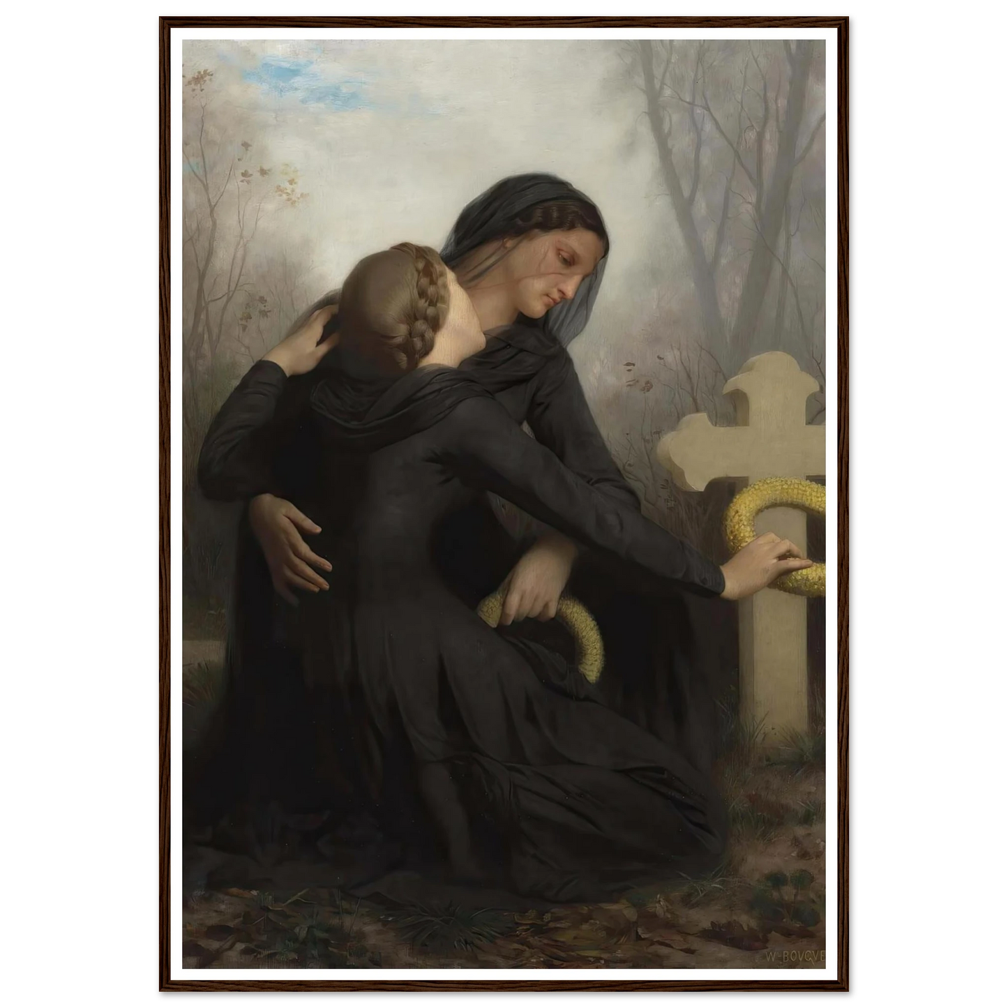 Le Jour Des Morts (All Saints Day) Art Print | William Bouguereau - Framed Poster - 30x40 cm / 12x16″ - Black frame