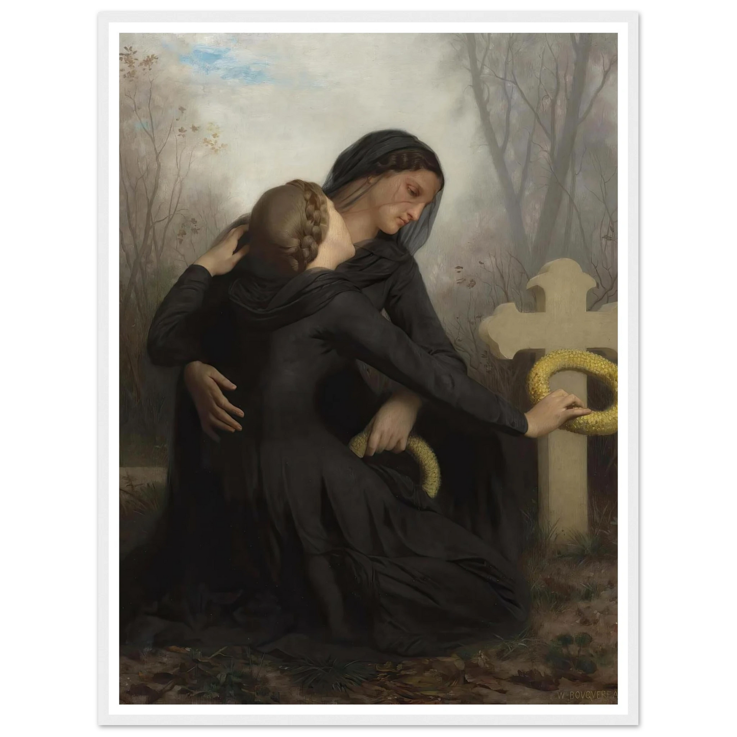 Le Jour Des Morts (All Saints Day) Art Print | William Bouguereau - Framed Poster - 30x40 cm / 12x16″ - Black frame