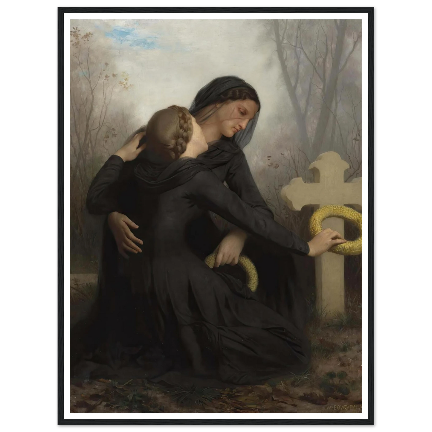 Le Jour Des Morts (All Saints Day) Art Print | William Bouguereau - Framed Poster - 30x40 cm / 12x16″ - Black frame
