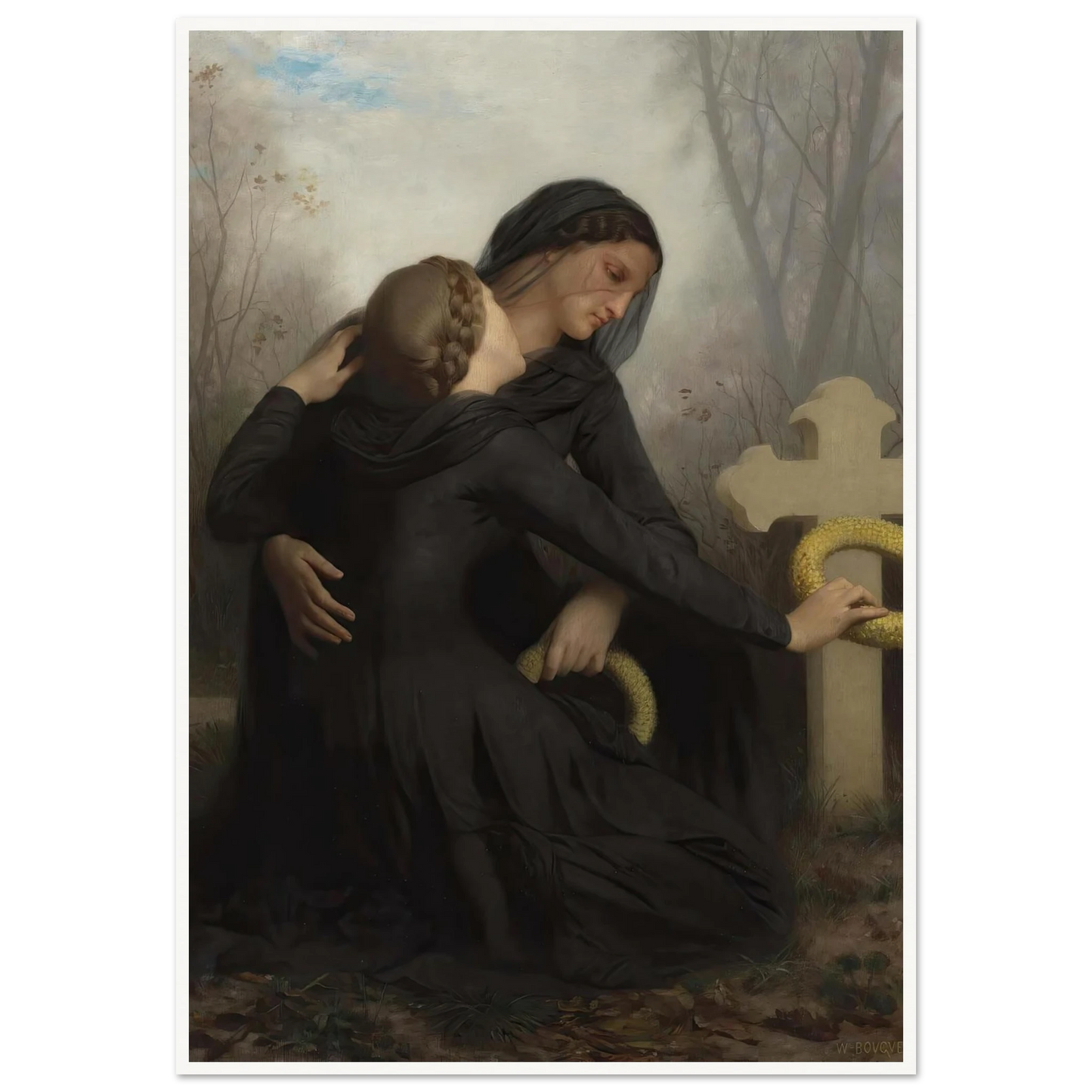 Le Jour Des Morts (All Saints Day) Art Print | William Bouguereau - Framed Poster - 30x40 cm / 12x16″ - Black frame