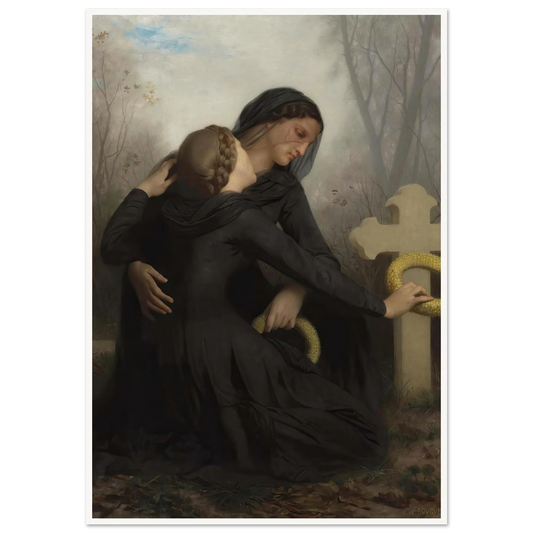 Le Jour Des Morts (All Saints Day) Art Print | William Bouguereau - Framed Poster - 30x40 cm / 12x16″ - Black frame