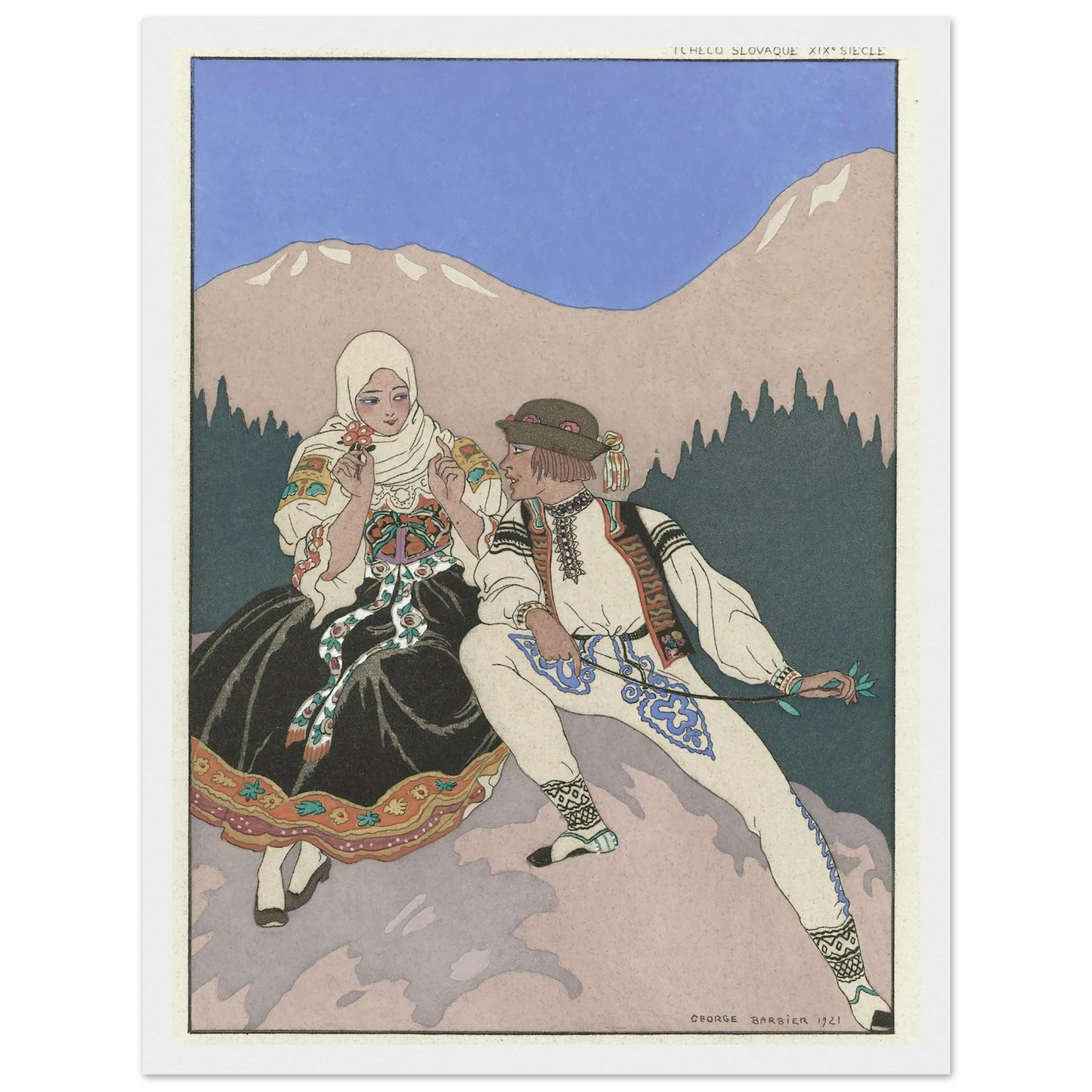 Le Langage des Fleurs (1921) Art Print | George Barbier - Framed Poster - 30x40 cm / 12x16″ - Black frame