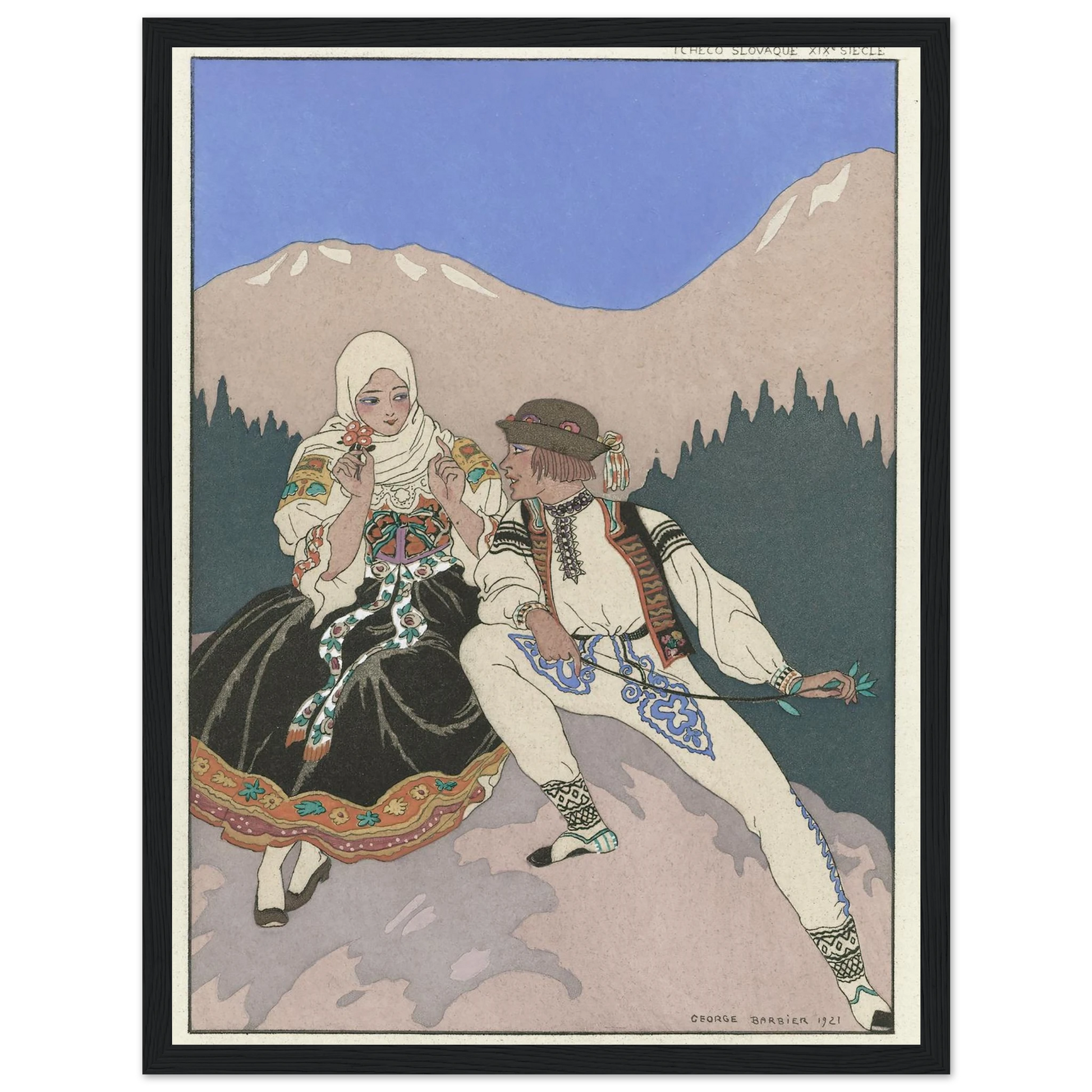 Le Langage des Fleurs (1921) Art Print | George Barbier - Framed Poster - 30x40 cm / 12x16″ - Black frame