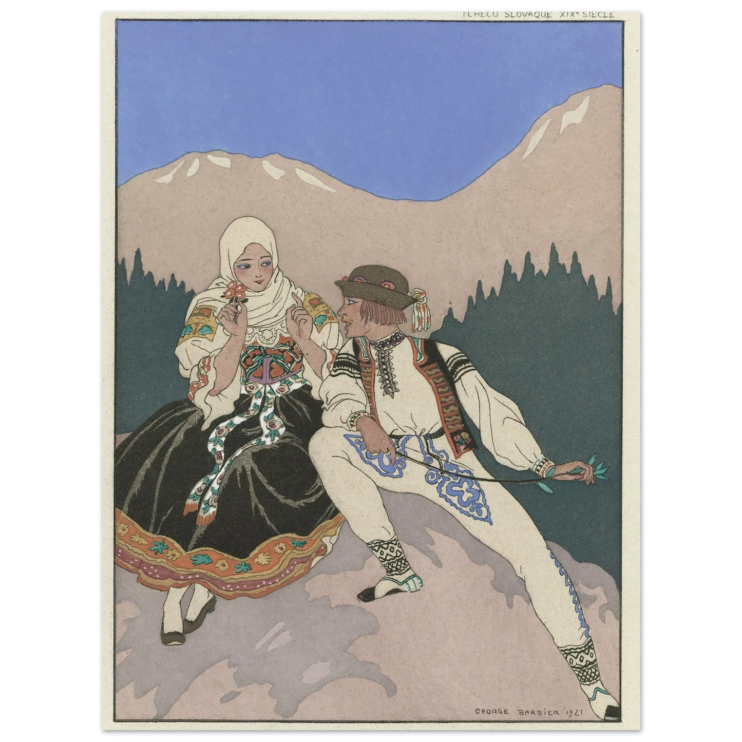 Le Langage des Fleurs (1921) Art Print | George Barbier - Framed Poster - 30x40 cm / 12x16″ - Black frame