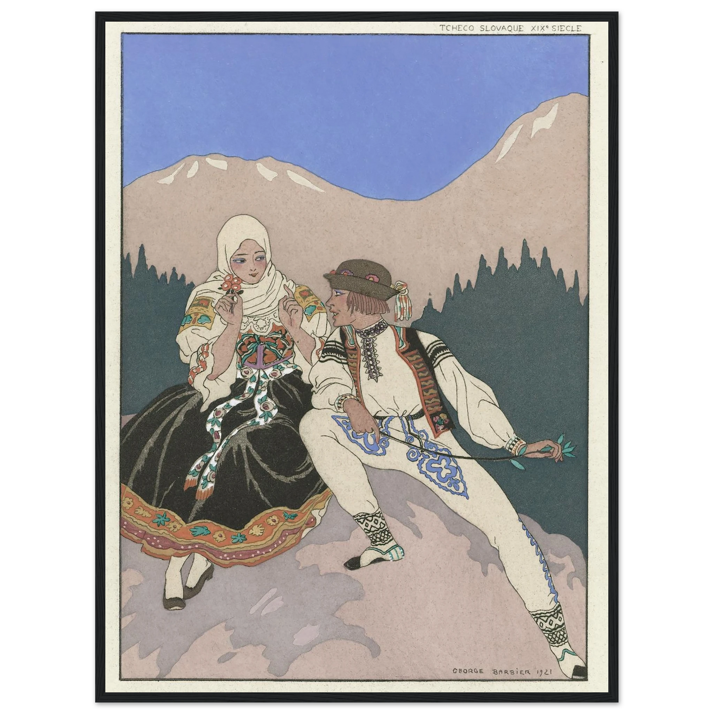 Le Langage des Fleurs (1921) Art Print | George Barbier - Framed Poster - 30x40 cm / 12x16″ - Black frame