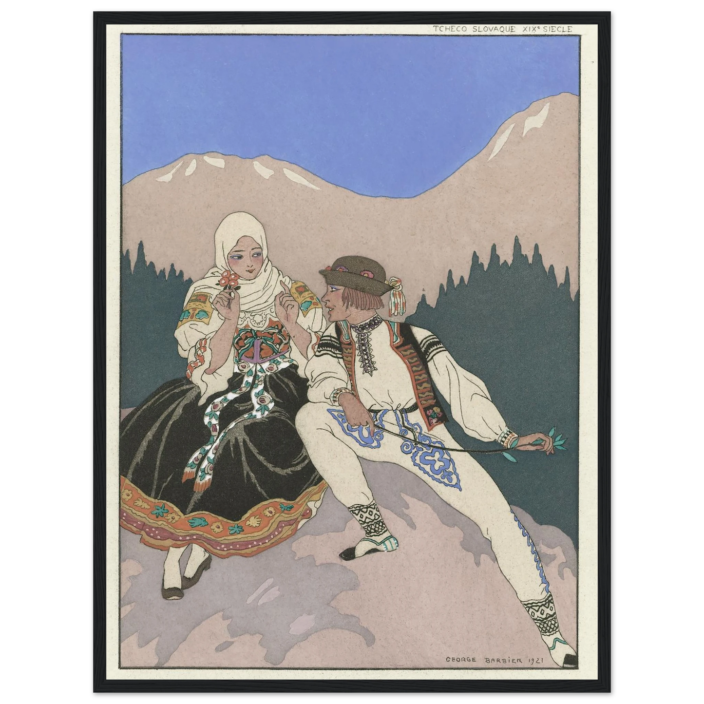 Le Langage des Fleurs (1921) Art Print | George Barbier - Framed Poster - 30x40 cm / 12x16″ - Black frame
