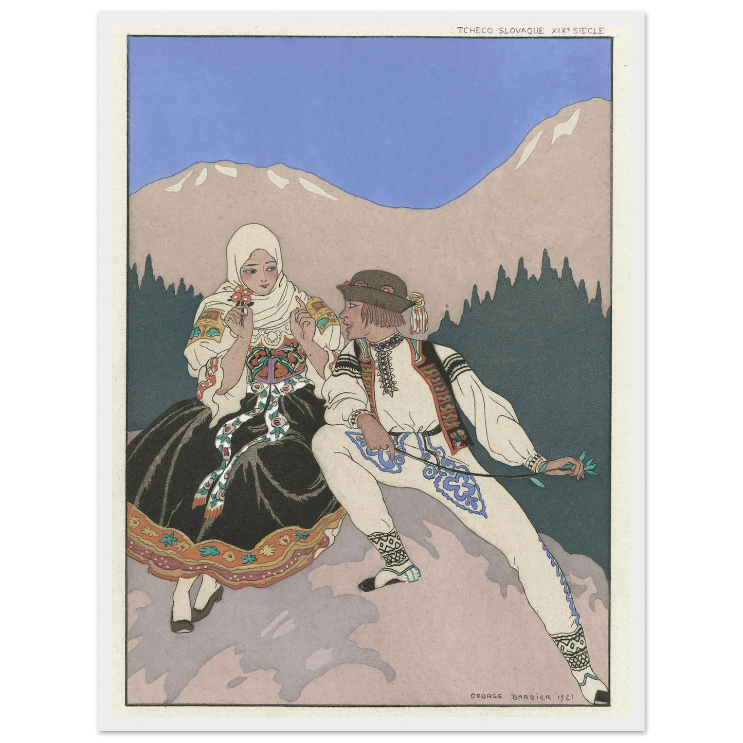 Le Langage des Fleurs (1921) Art Print | George Barbier - Framed Poster - 30x40 cm / 12x16″ - Black frame