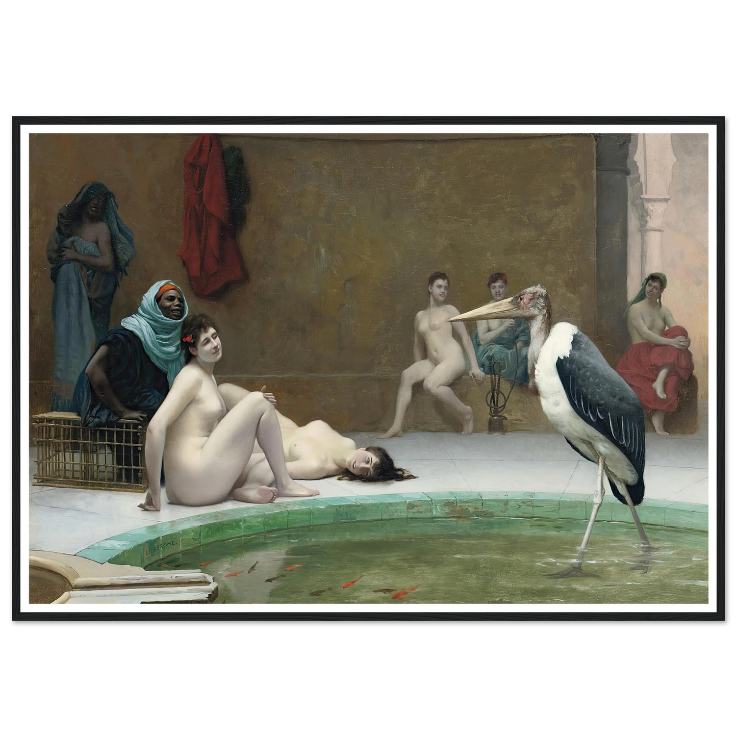 Le Marabout in the Harem bath Art Print | Jean Leon Gerome - Framed Poster - 30x40 cm / 12x16″ - Black frame