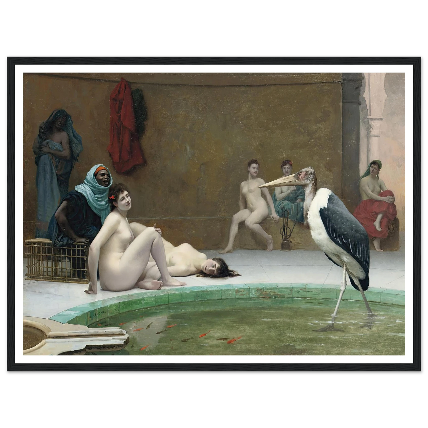 Le Marabout in the Harem bath Art Print | Jean Leon Gerome - Framed Poster - 30x40 cm / 12x16″ - Black frame
